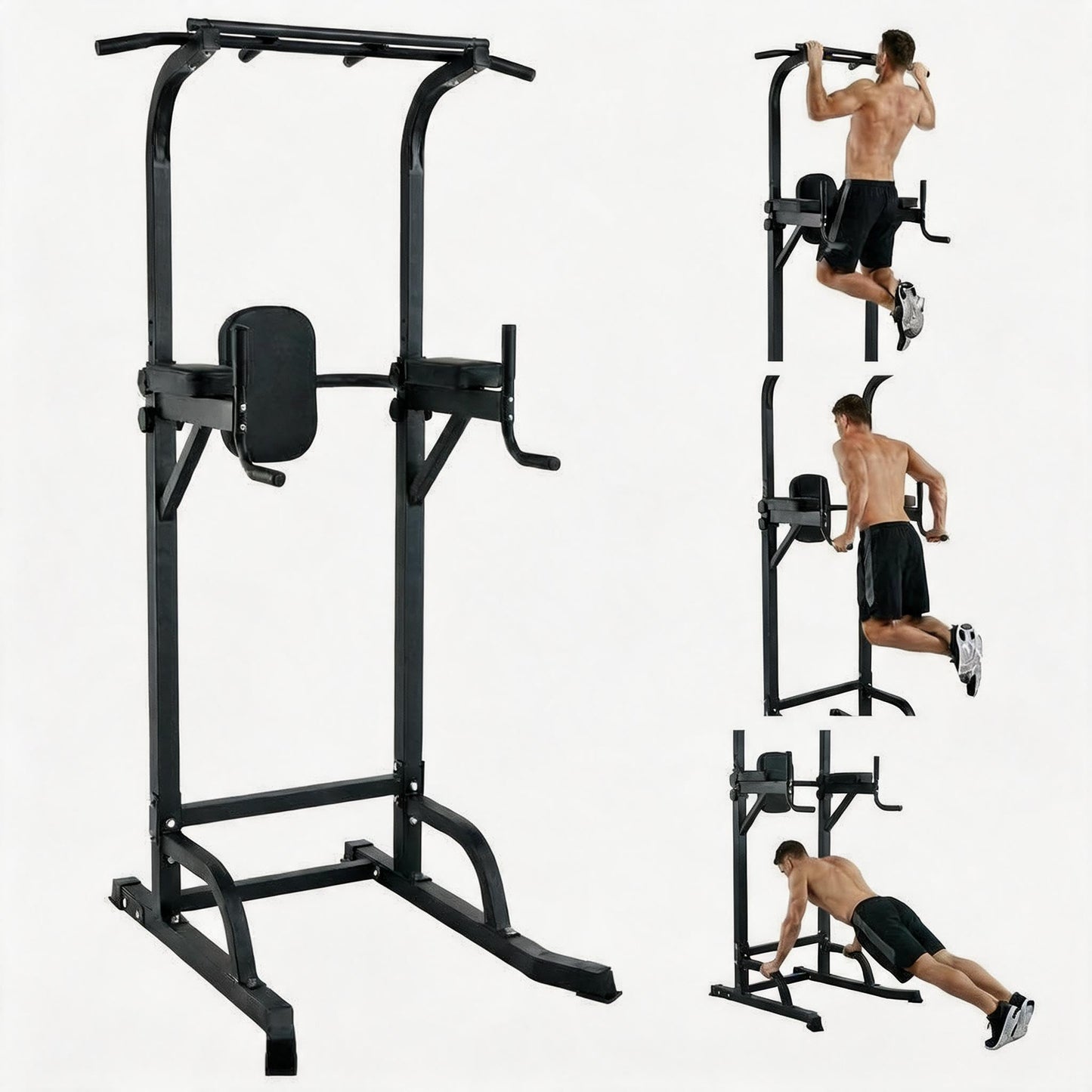 Power Tower Pull Up Bar Dip Station, Adjustable Height Home Gym Equipment, Heavy Duty Strength Trainer with 880 Lbs Capacity, Multi-Function Workout for Full Body Exercise, Stable Fitness Equipment