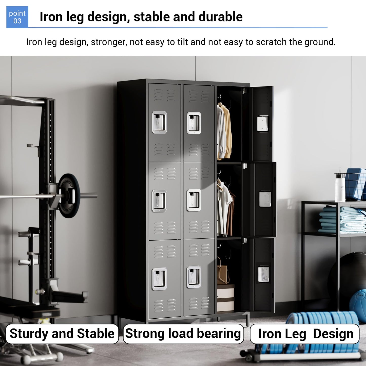 GAOMON Locker for Employees, 9 Doors Locker Cabinet with Hooks, Storage Locker for Home, Office, Gym, School, Assembly Required, Black