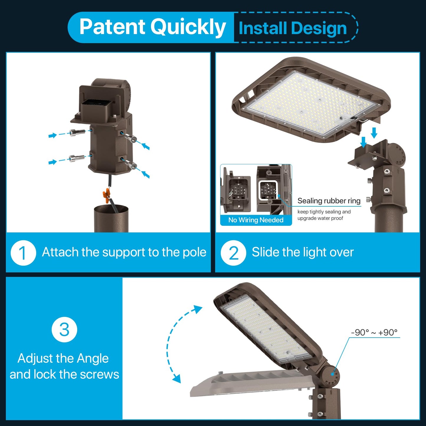 Upgrade 240W LED Parking Lot Light, 36000LM LED Light Pole with Dusk to Dawn Photocell, 5000K Daylight, IP65 Waterproof Die-Cast Aluminum, Commercial Pole Lights Outdoor for Parking Lots, 6 Pack