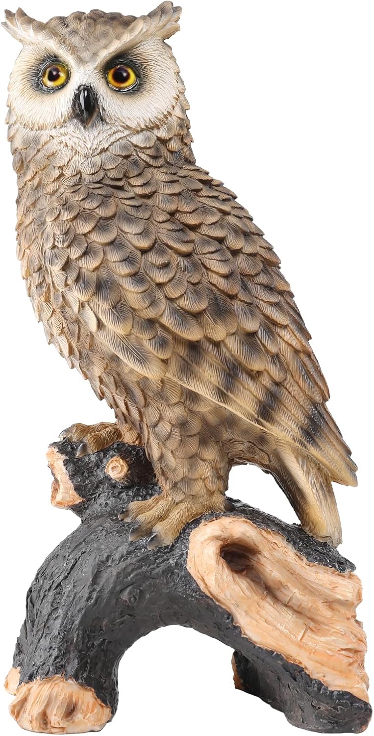 Skiennix Owl Garden Statue - Perching Forest Owl Resin Figurine for Indoor & Outdoor Decor | Yard & Patio Accent
