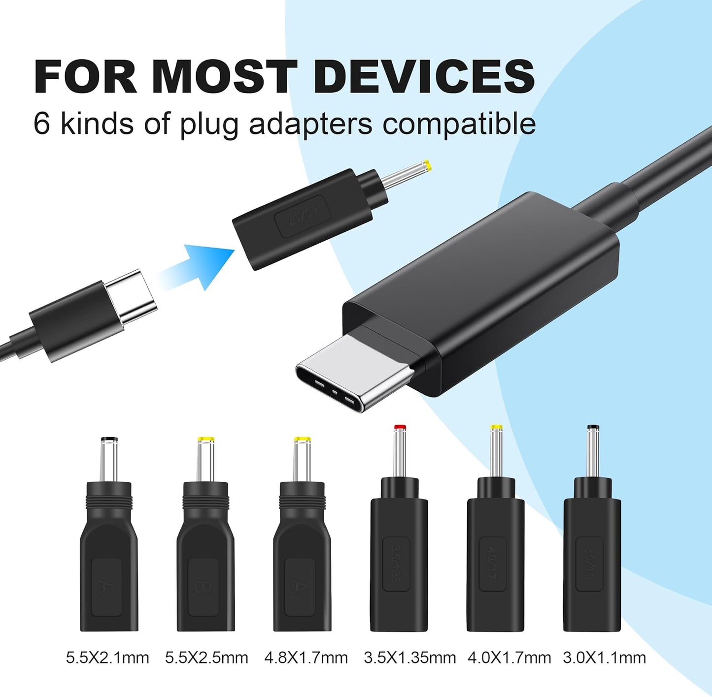 WAMOVAL 12V 2A 24W 100-240V 50-60HZ 5.5X2.5MM 3.5X1.35MM (5FT) Type C Power Supply Universal AC/DC Adapter Input