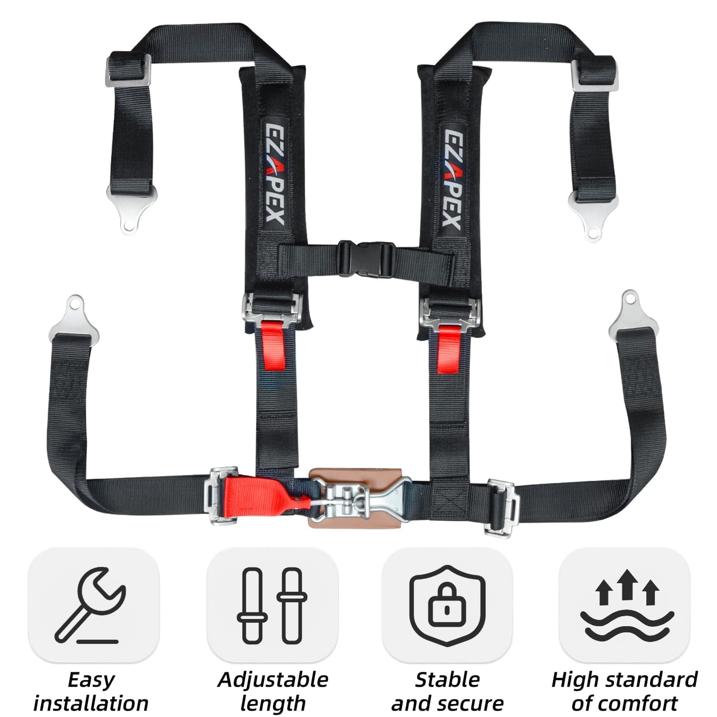 EZAPEX 4 Point Harness 2 Inch Straps Upgraded Heavy Duty Buckle Compatible with Polaris Can-Am SxS UTV Off-Road with Ventilated Memory Foam Padding, Off Road Use Only, 2 Pack