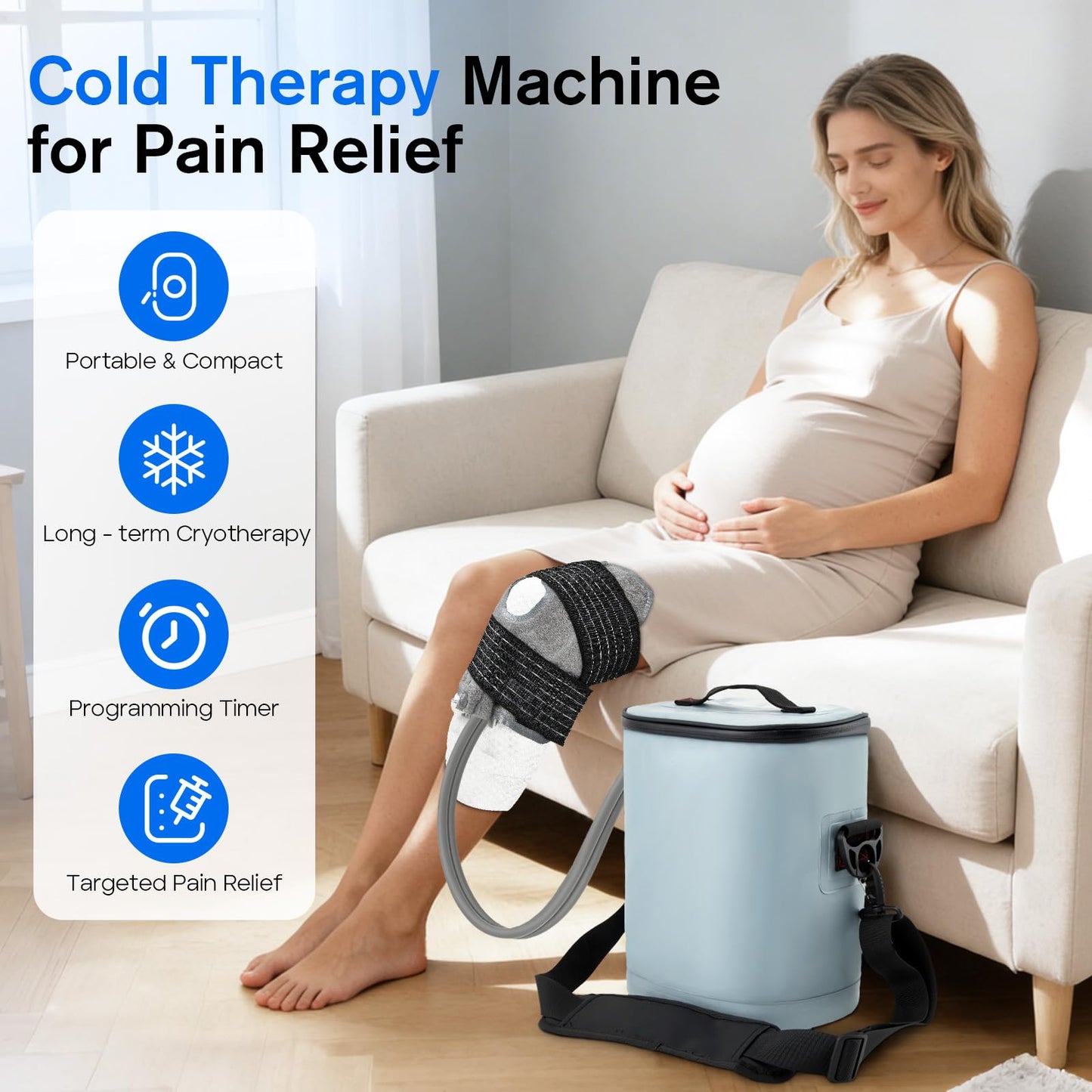 Portable Ice Machine for Knee After Surg – Customizable Knee Cold Therapy Machine with 6 Timer & 5 Flow Settings, 15 Quart Insulated Bucket, Ergonomic Fit, Ultra-Quiet Pump for Swelling Relief