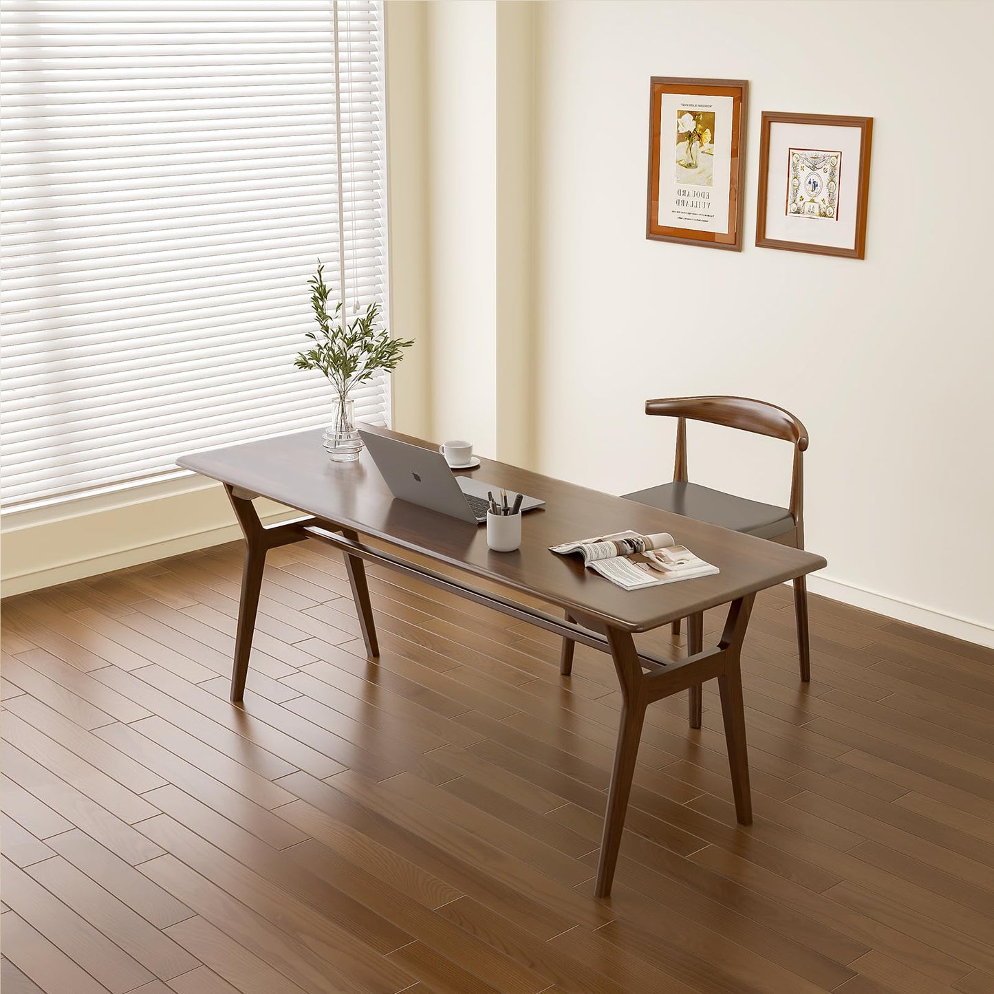 OSCHF Solid Wood Study Desk - 63" Double Long Computer Table for Home Office, 2-Person PC Workstation, Walnut