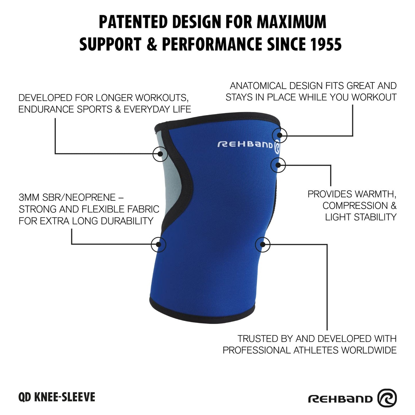 Rehband light Knee Support 3mm, Knee Sleeve for Endurance & Fitness, more stability and movement control during workout, Colour:Blue, Size:X-Large