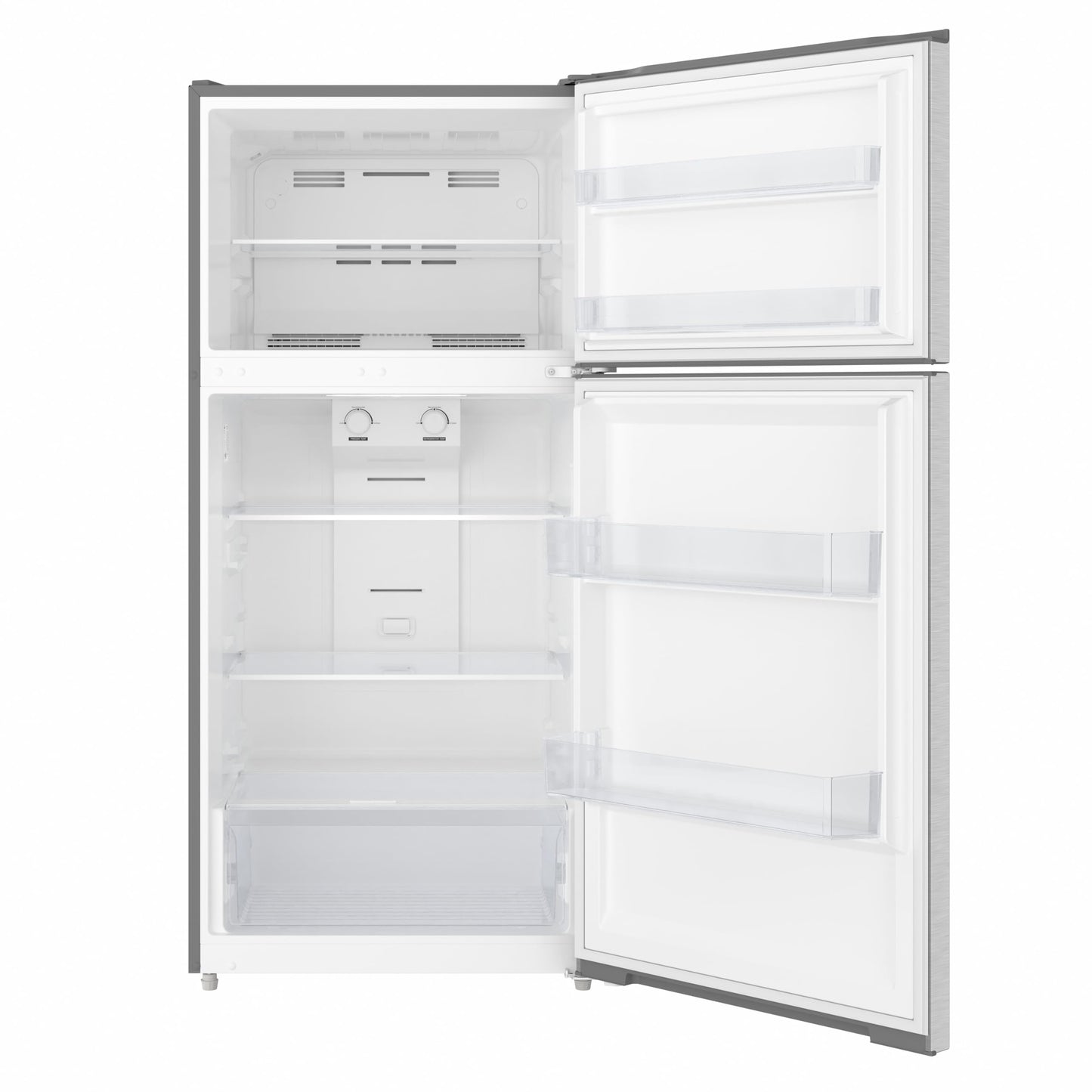 KoolMore 28 Inch 14 Cu Ft Top Freezer Refrigerator, Stainless Steel, Freestanding Full Size Fridge Freezer for Home Kitchen or Garage