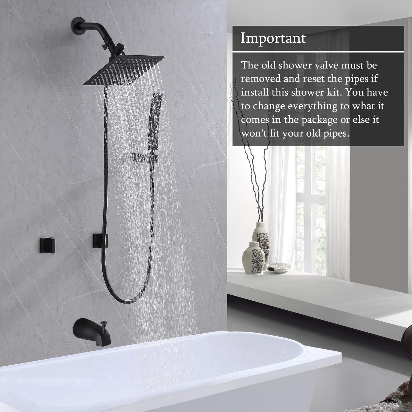 FSCEPIXI 2 Handles Shower Faucet Set with Tub Spout Bathtub Shower Faucet Combo Set Shower System Complete Tub and Shower Trim Kit Matte Black