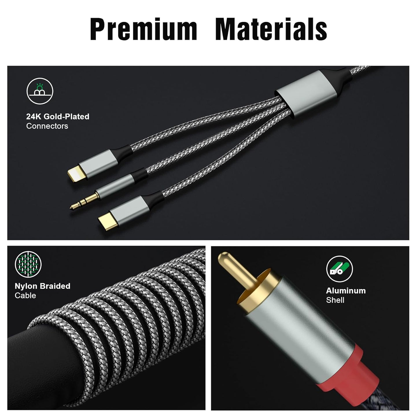 Apitiong 3.5mm 2 (3 1 Compatible)(4.26FT) Lightning to RCA Cable Audio Aux Adapter,RCA to CableUSB C to RCA Audio Cable