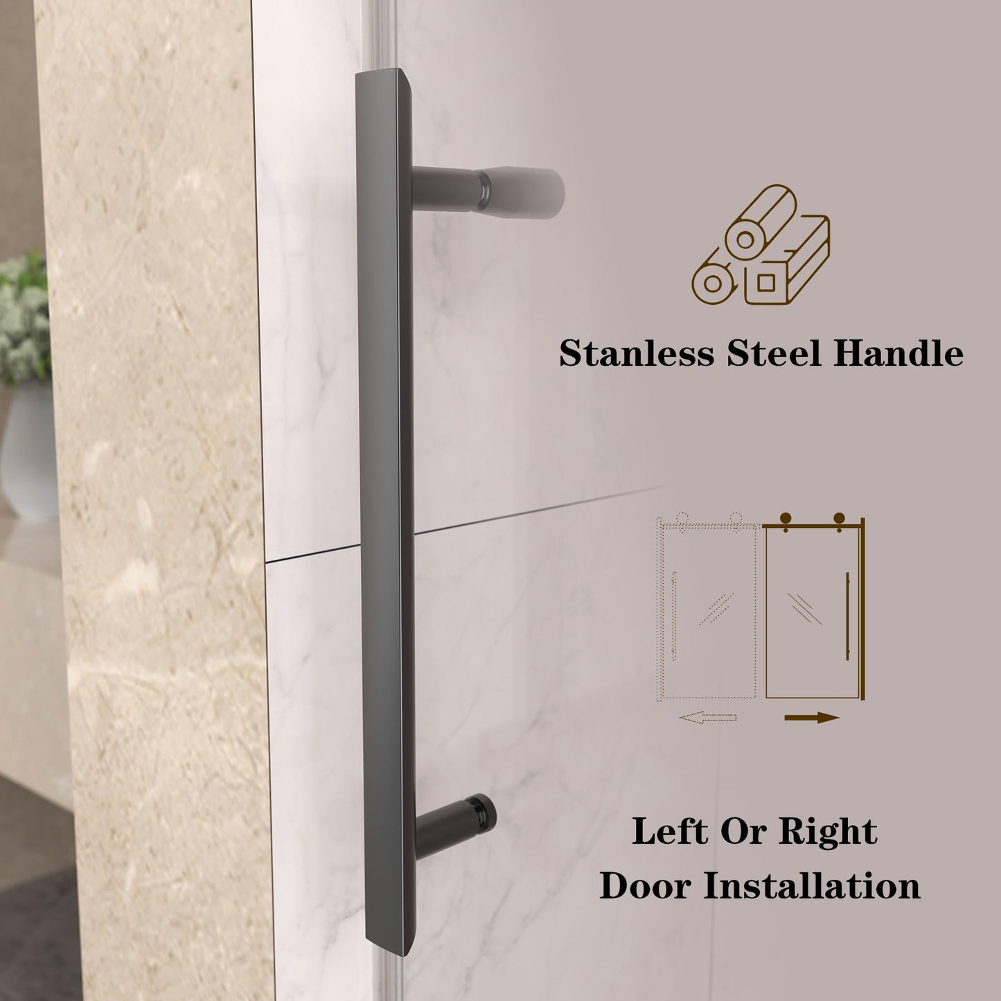ENSO SENKA 44-48” x 76” Frameless Shower Door, 5/16" (8mm) Clear SGCC Tempered Glass, Bathroom Glass Sliding Shower Doors, Matte Black