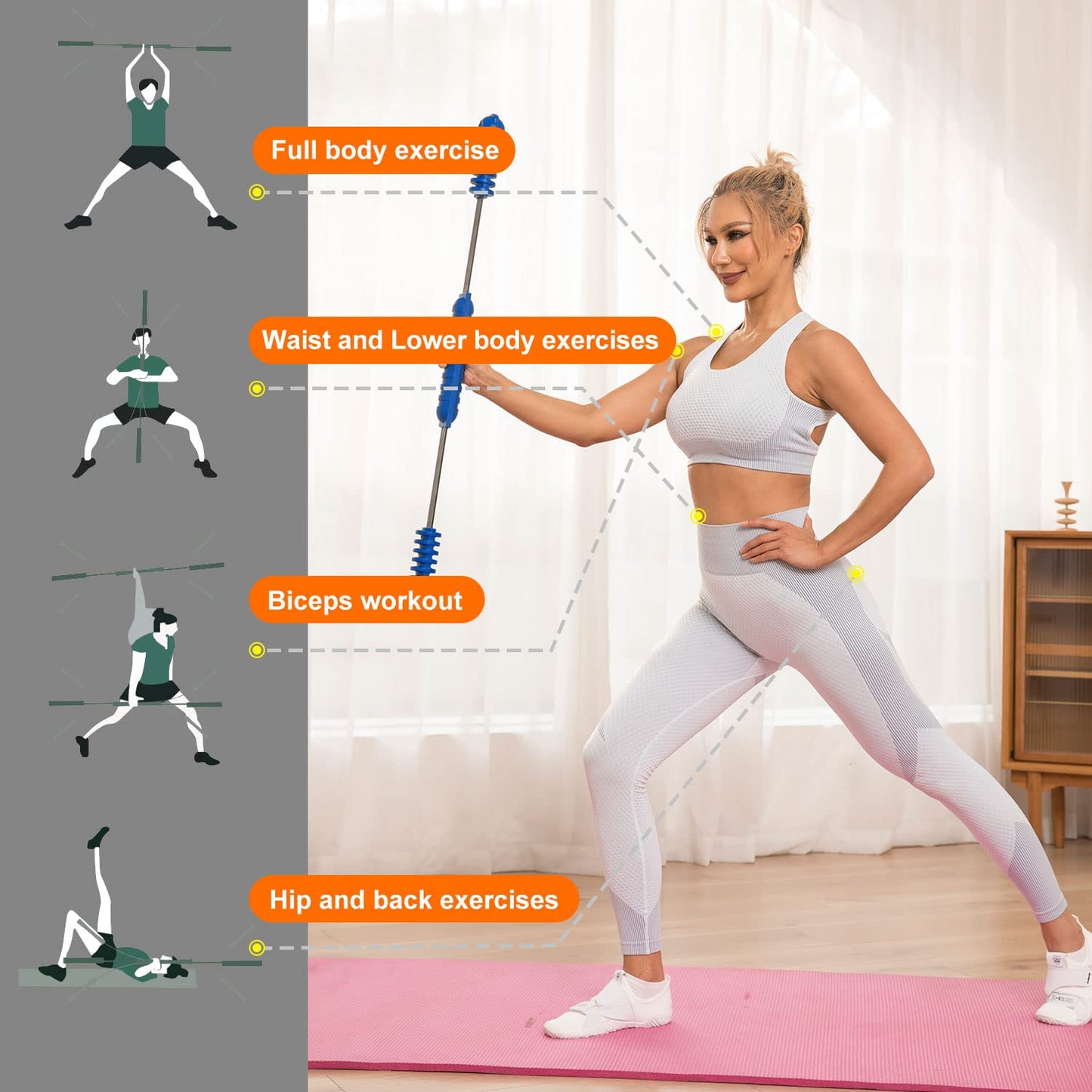 Upgrade Elastic Fitness Exercise Bar,Body Physical Therapy,Core Strength Training,Stability Workout,Joint Stability,Workout Stick For Yoga Pilates,Power Therapy Rehabilitation Equipment for Home Gym…