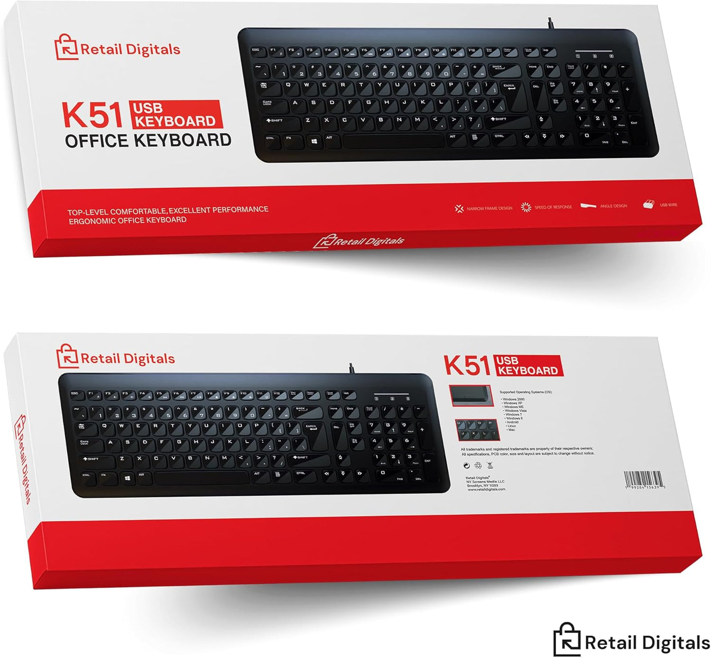 Retail Digitals Wired USB Keyboard | Full-Sized | Ergonomic | Soft Typing | QWERTY Layout | Black