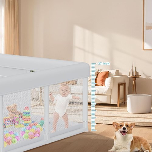 Hiaksedt Baby Playpen - 74x50 Inch Indoor & Outdoor Play Yard with Breathable Mesh Safety Features