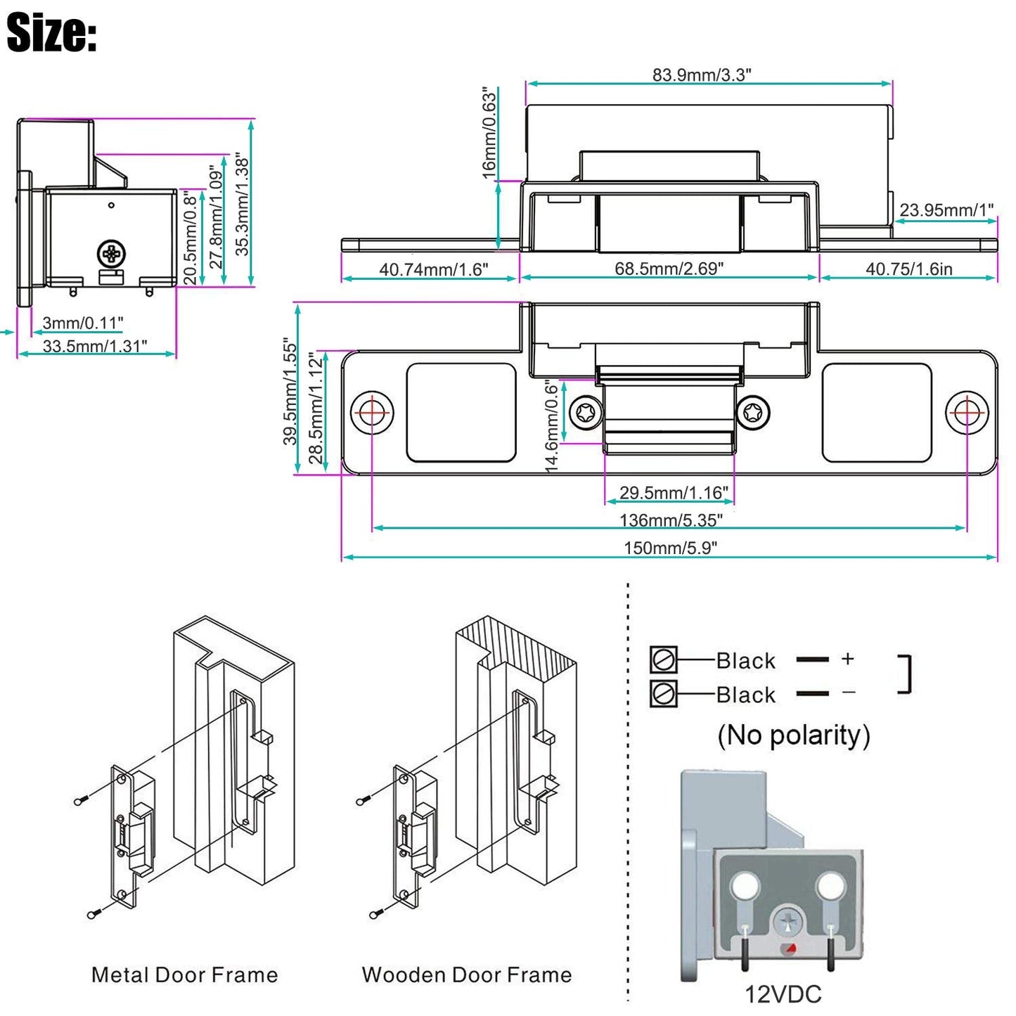 UHPPOTE Access Control Electric Strike Door Lock Fail-Secure Kit System with Remote Control