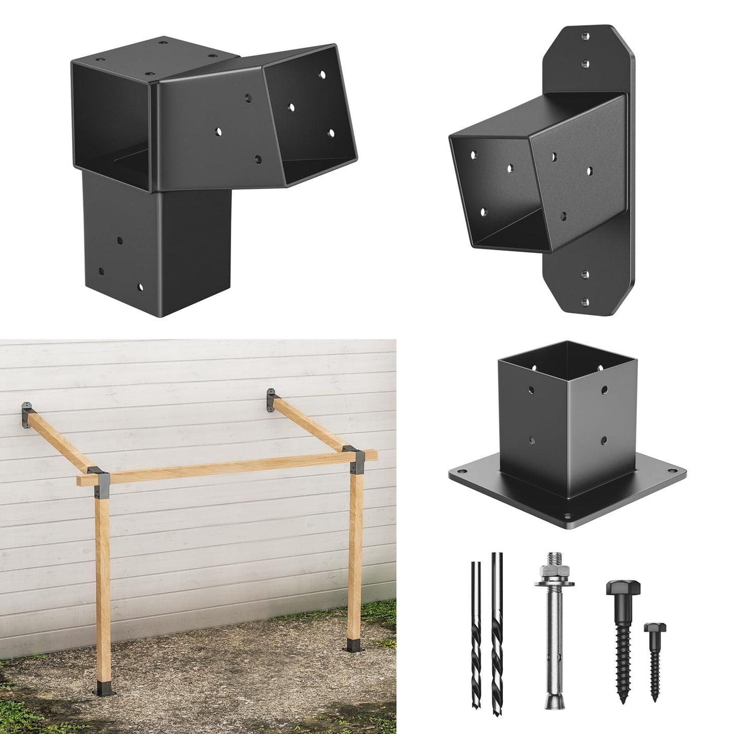 Antsky 2 Pack Stainless Steel 15° Slanted roof pergola Bracket, firewood Sheds roof kit (3-Way End Corner), black