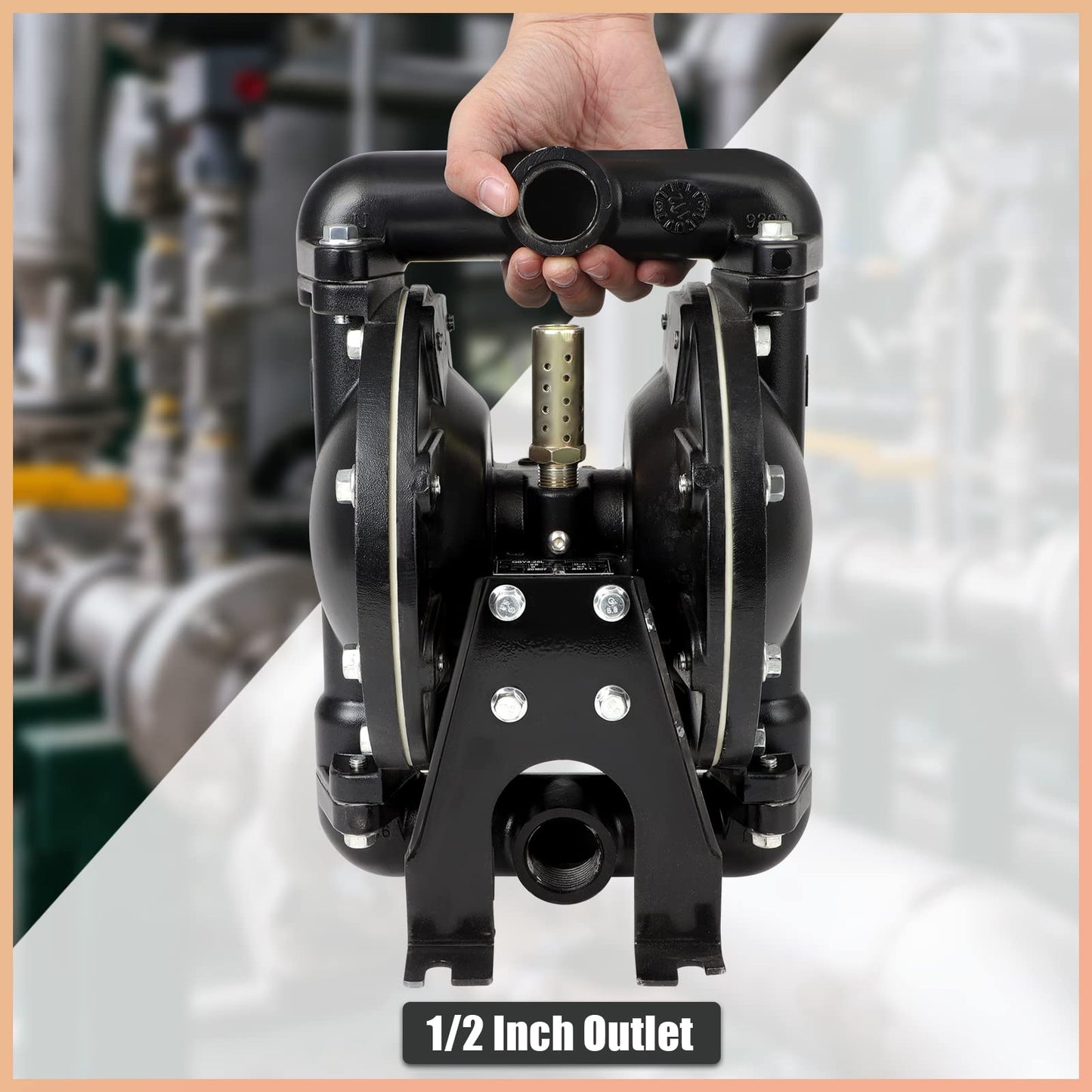 GCCSJ Air Operated Double Diaphragm Pump 1 inch Inlet/Outlet Pneumatic Chemical QBY4-25L 31 GPM Dual Diaphram Polypropylene Nitrile Rubber by Stainless Steel Iron 115 PSI