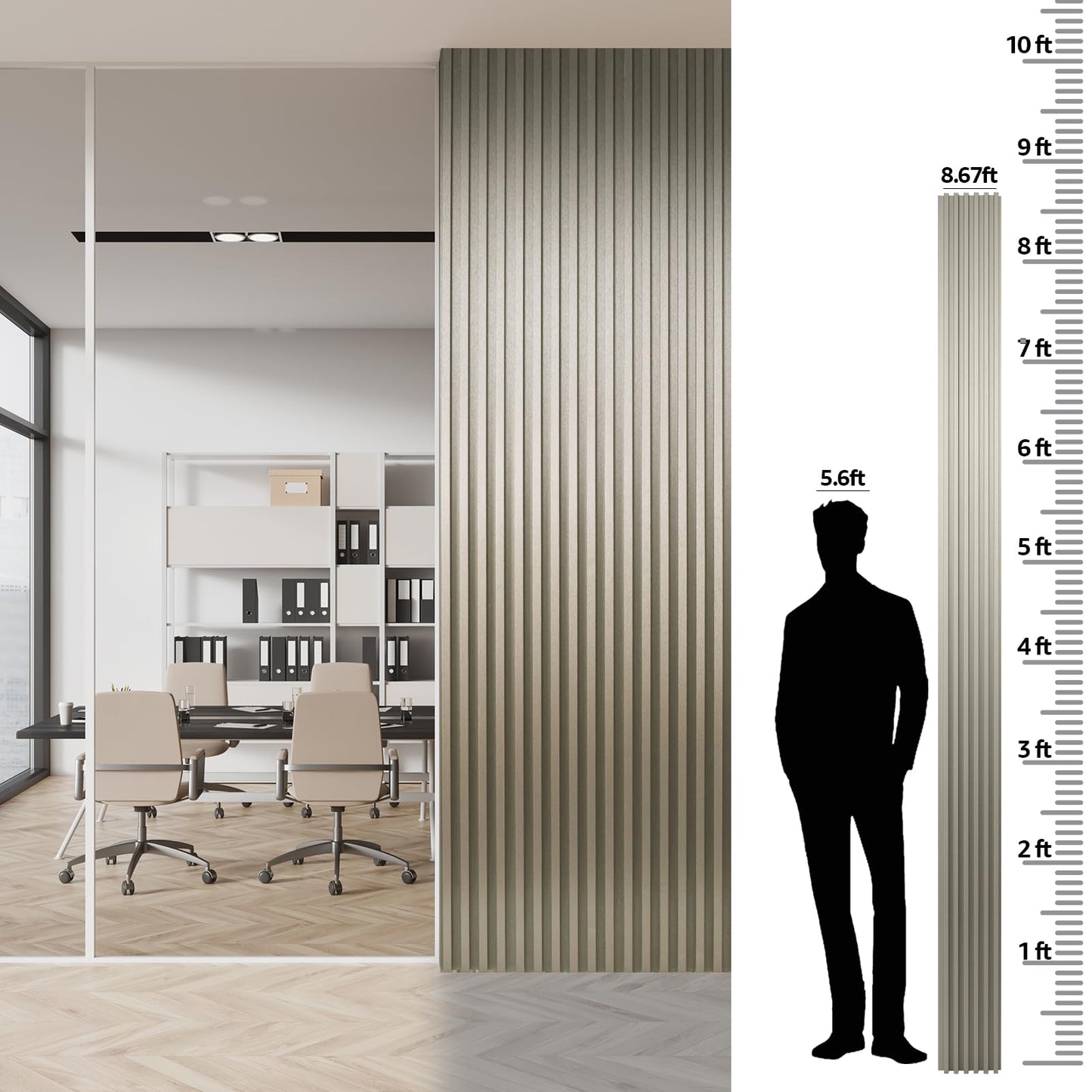 Art3dwallpanels Slat Wall Paneling, 104'' x 6.7'' Glossy Metal Finish WPC Soundproof 3D Wall Panels for Interior Wall Decor, 8 Pack Fluted Textured Panel Wall Slats, Champagne Silver