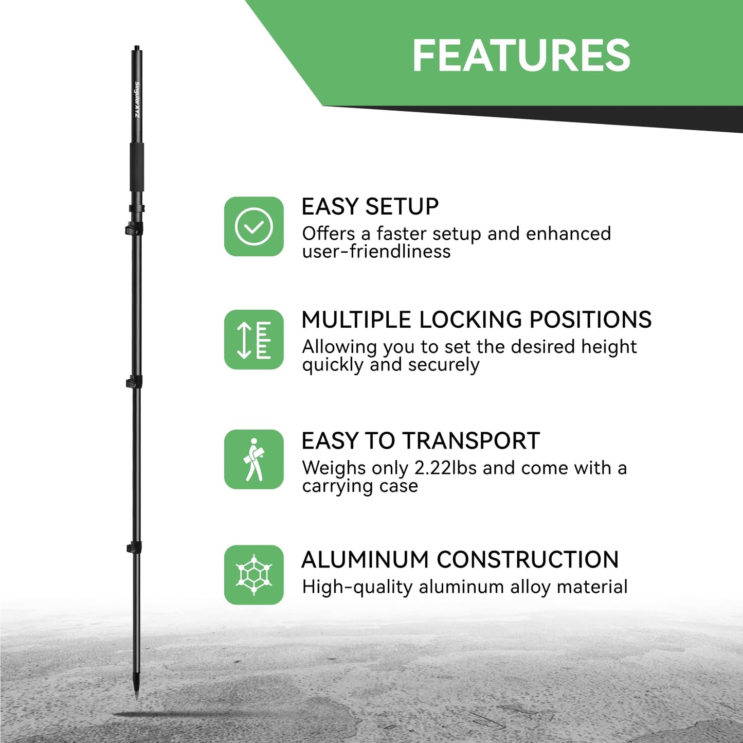SingularXYZ Aluminum GPS Rover Rod Telescopic Survey Pole for Land Surveying & Engineering – RTK GPS/GNSS Accessory for Surveying and Measuring Poles(5.91ft/1.8m)