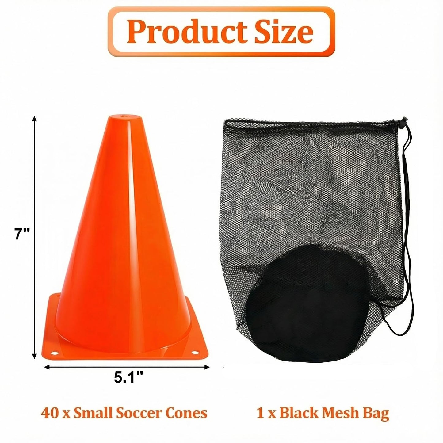 Faswin 40 Pack Plastic Training Cones, 7 Inch Plastic Soccer Cones, Agility Marker Cone Traffic Cone for Basketball, Football, Skating Drills Practice, Indoor and Outdoor Games