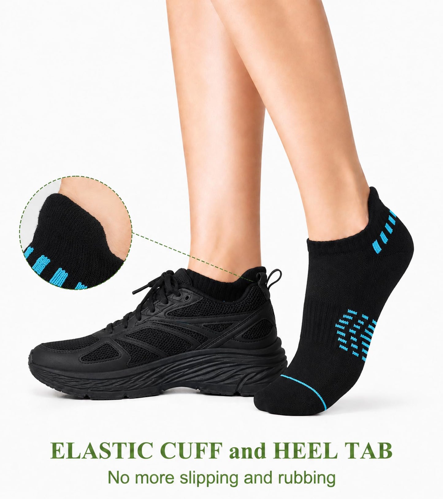 floconssy Ankle Socks for Women, Bamboo Viscose Black Cushioned Running Socks Low Cut Athletic Short Footies with Heel Tab 5 Pairs Size 6-9