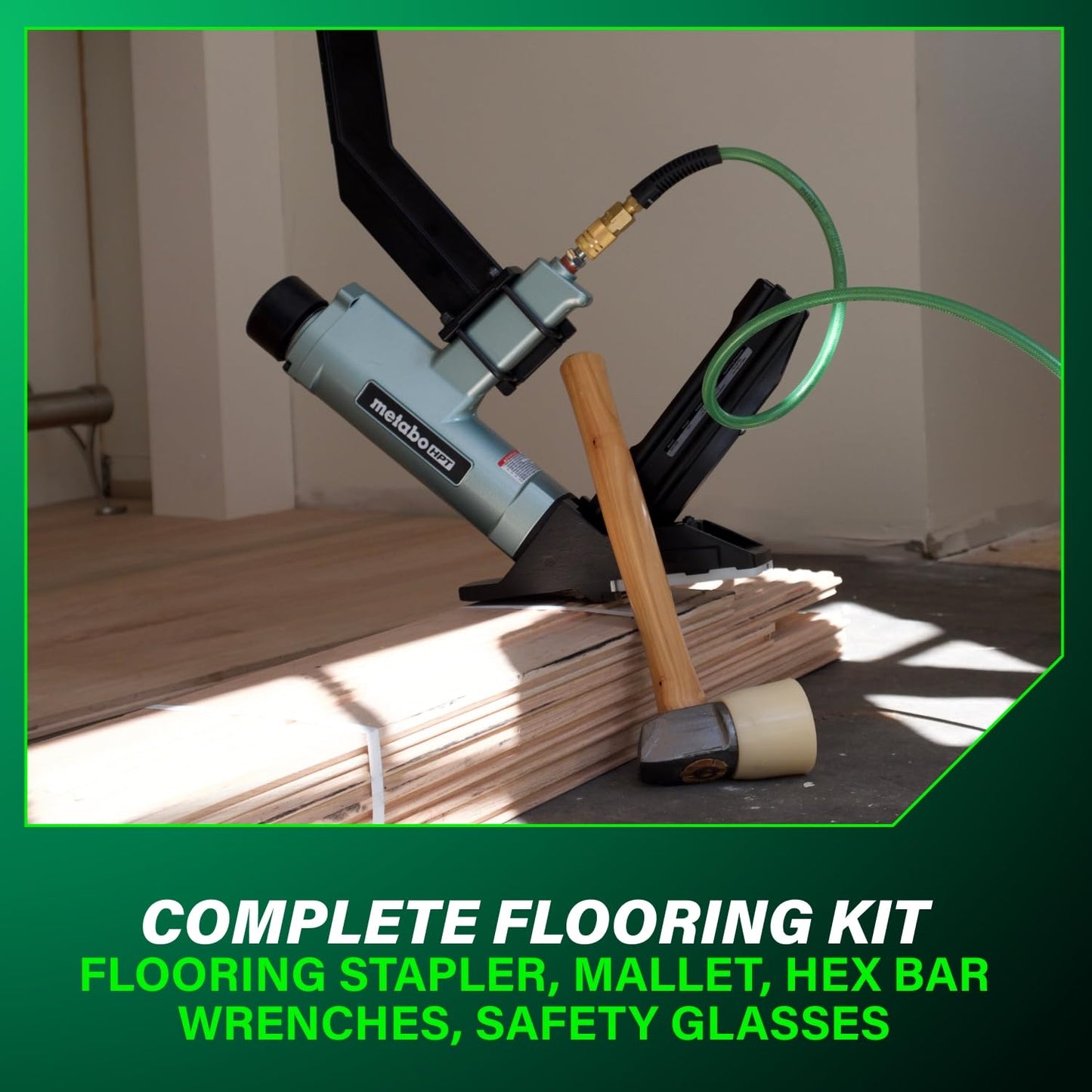 Metabo HPT 2-in-1 Flooring Nailer & Stapler, Accepts 16-Gauge L-Shaped Cleat Nails &15.5-Gauge 1/2-Inch Crown Flooring Staples, Mallet Actuated Pneumatic Operation, N5010AC