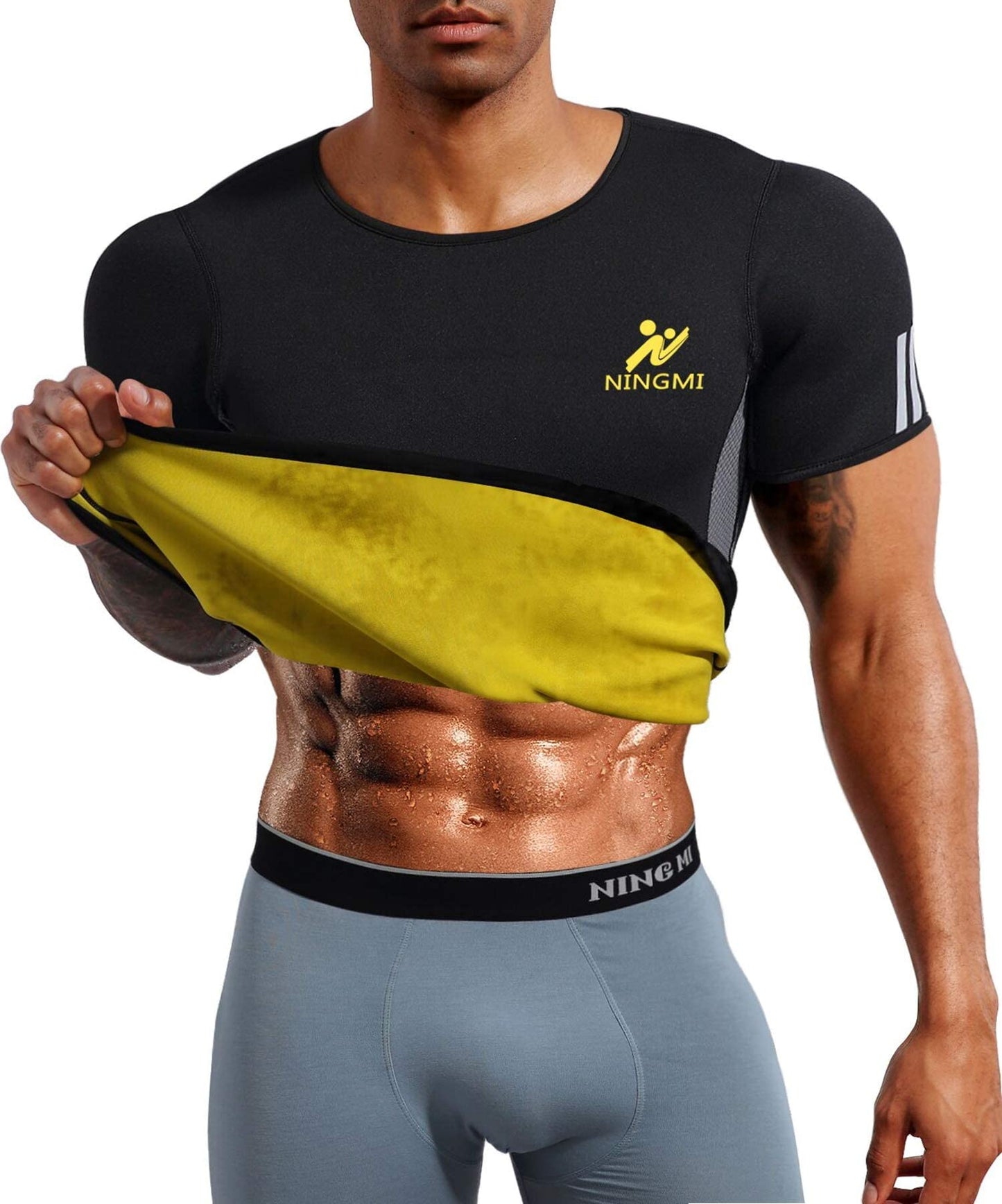 NINGMI Sauna Suit for Men Short Sweat Suits Neoprene Body Shaper Sauna Shirt Workout Waist Trainer Vest Tummy