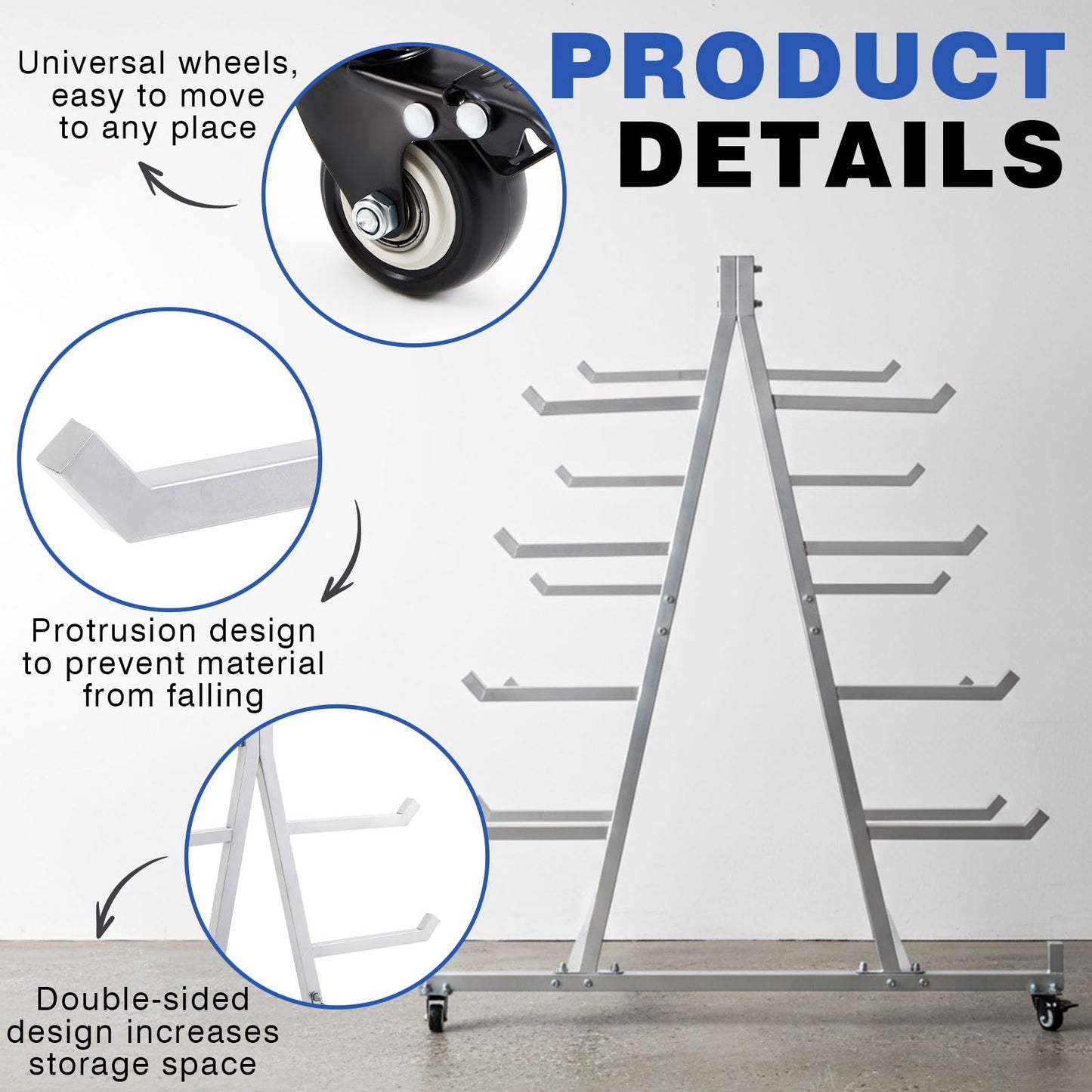 Zonon 56" D x 52" H x 44" W Pipe Rack Cart 5 Tier Horizontal Lumber Storage Rack Heavy Duty 1800lbs Iron Lumber Cantilever Mobile Material Handling Conduit Racking for Garage Workshop Shed Basement