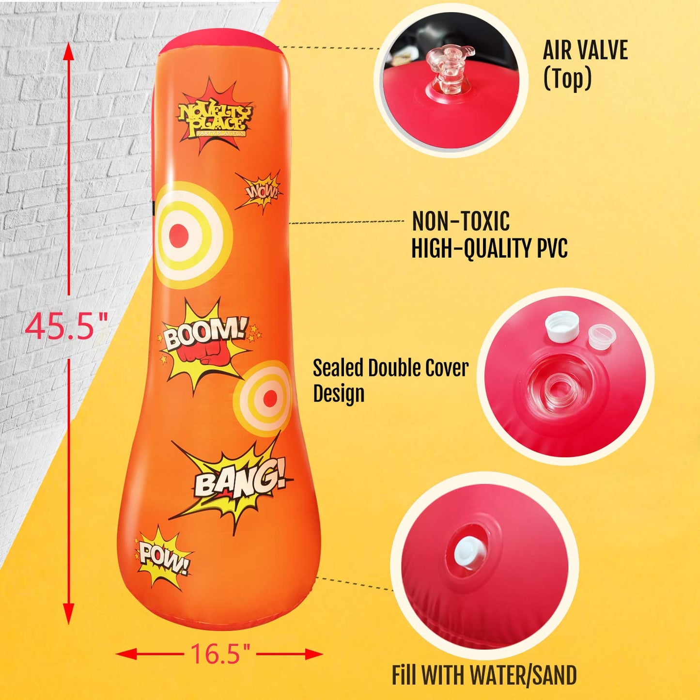 Novelty Place Kid's Inflatable Punching Bag - 4 Feet Tall Free Standing Buddy - Hit & Bounce Back Air Bop Toy Fun for Boys Girls Fitness & Stress Relief