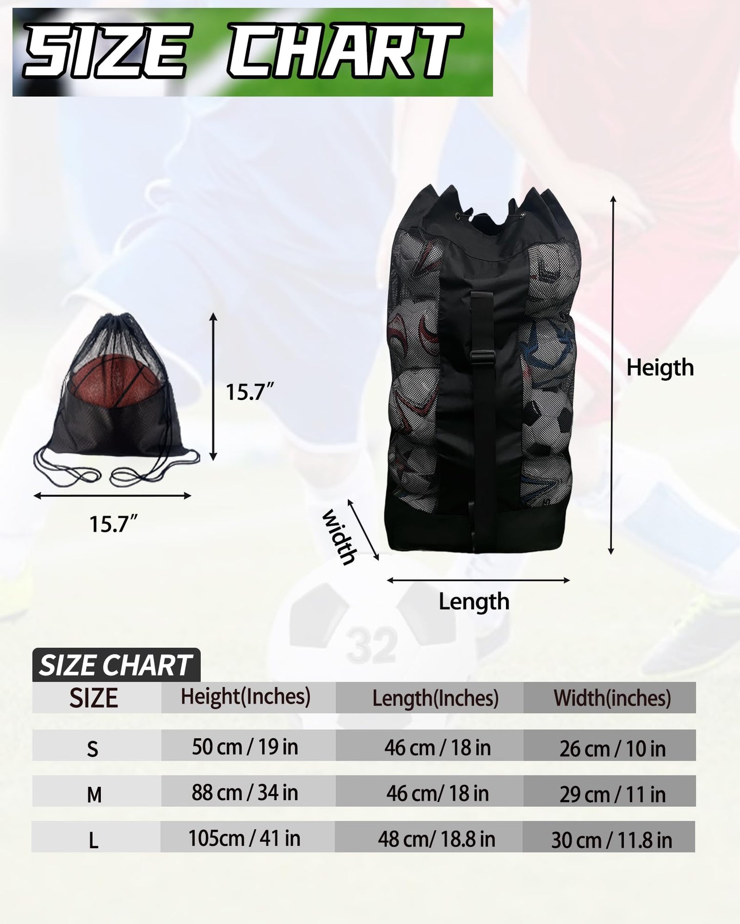VIPOKO 1/2pcs Soccer Ball Bag,Adjustable Shoulder Strap Extra Large and 1pcs Drawstring Mesh Ball Bag,Heavy Duty Soccer Ball Bags for Coaches,Mesh Equipment Bag for Basketball,Football, Volleyball