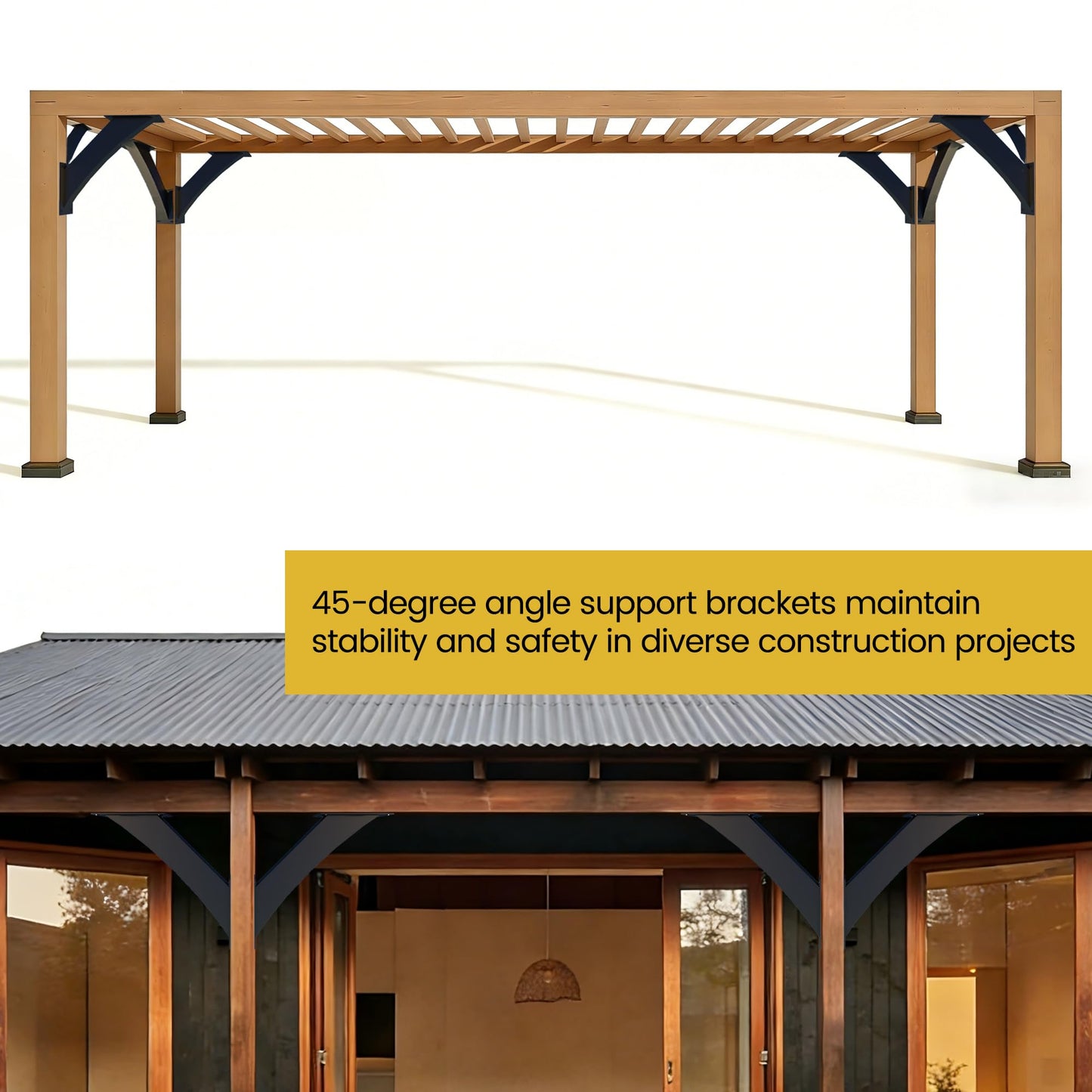 2 Pcs 45 Degree Angle Support Brackets for 2"x4" (Actual Tube Dia: 1.5"x3.2"), Heavy Duty Steel Pergola Arc Brackets, Wood Beam Support Hardware for Gazebo, Patio Pergola with Mounting Screws