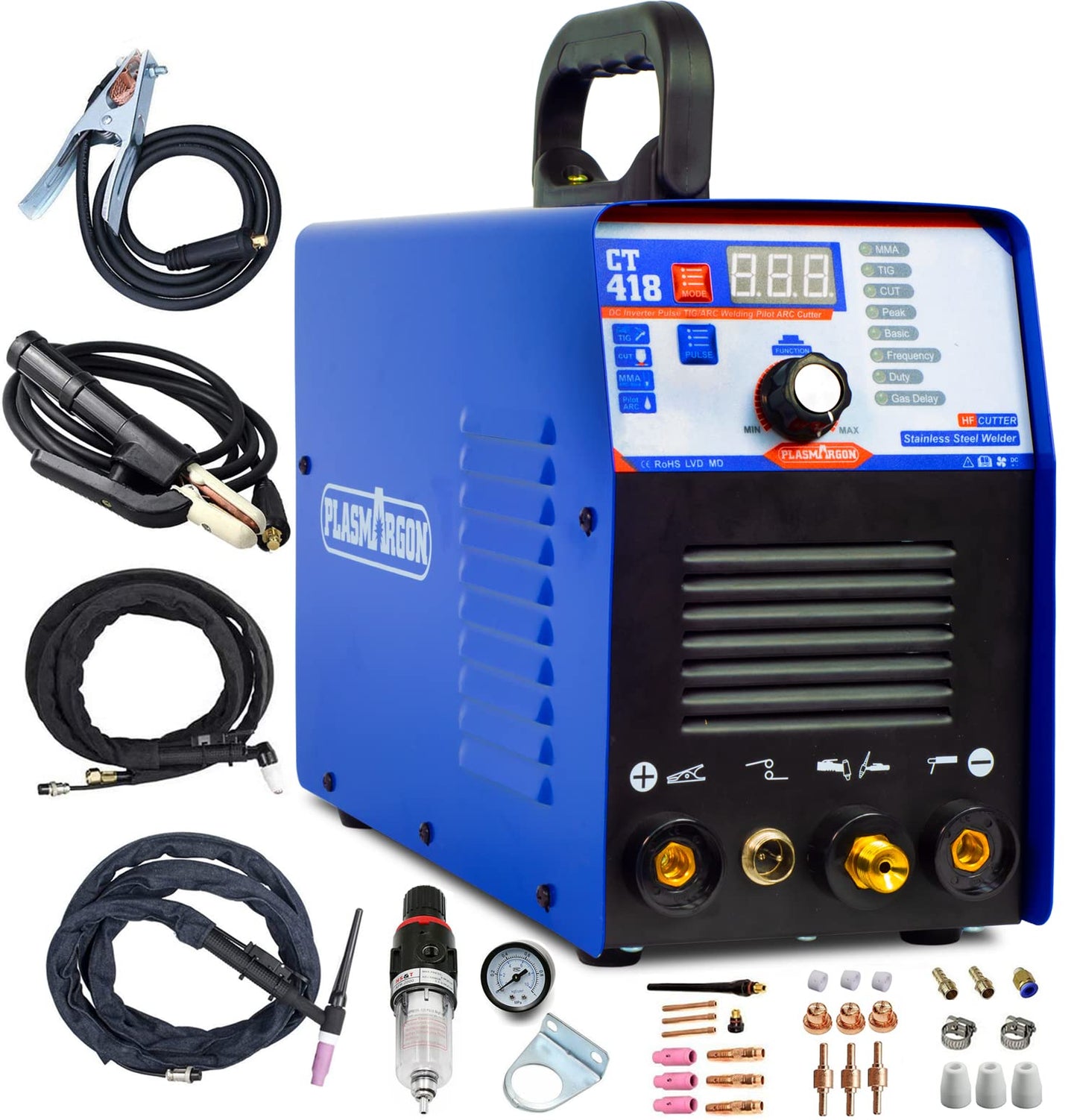 PLASMARGON CT418 3-IN-1 110V/220V Multifunctional Plasma Cutter Welder Combo Machine,40A Plasma Cutter/180A Lift TIG/180A Stick Welder,2/5" Clean Cut Digital Display IGBT Plasma Cutting Equipment