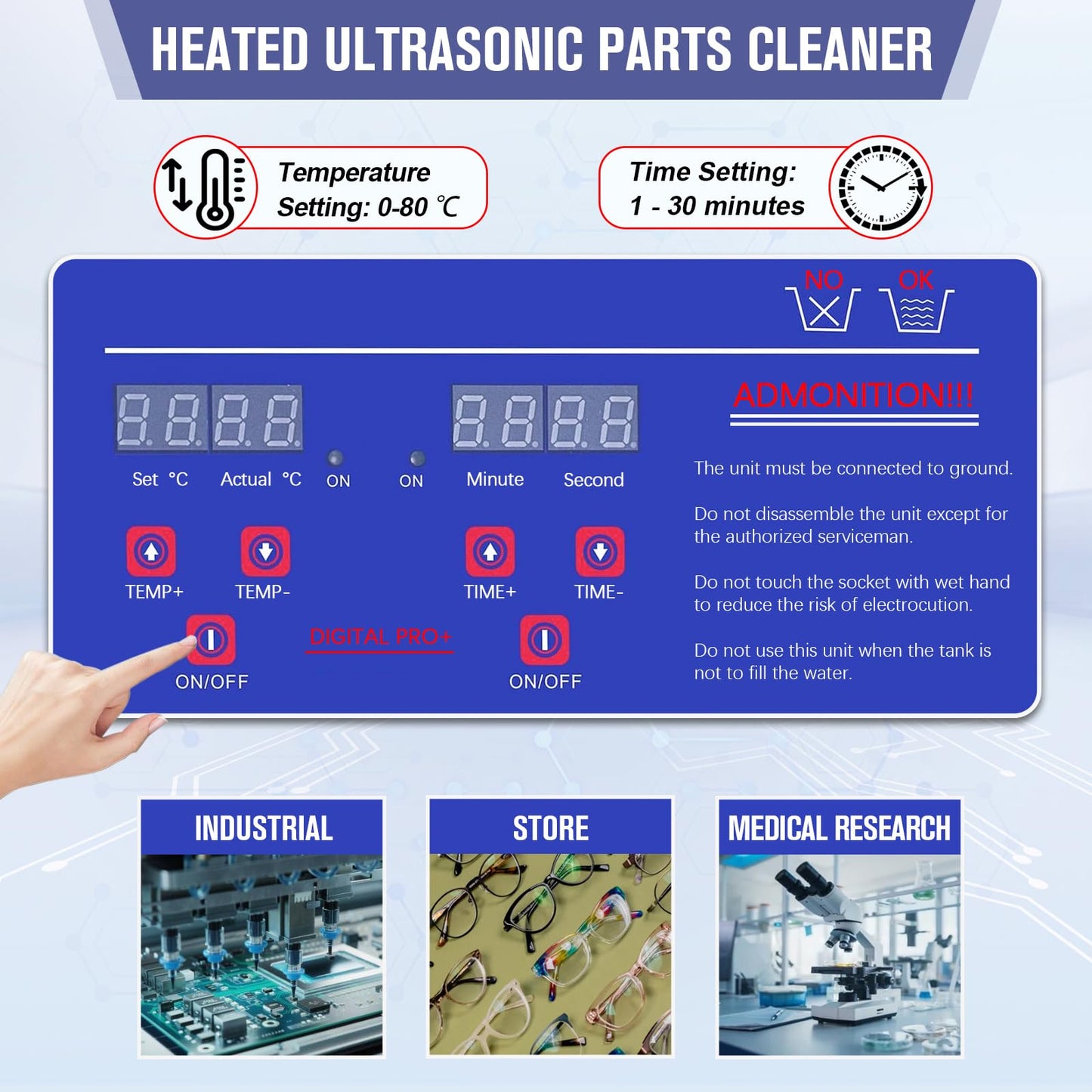 Ultrasonic Carburetor Cleaner, Ultrasonic Parts Cleaner 15L Industrial Ultrasonic Parts Cleaner with Heater&Digital Timer, Ultrasonic Carb Cleaner for Watch Dental Instrument Tool Parts Cleaning, 110V