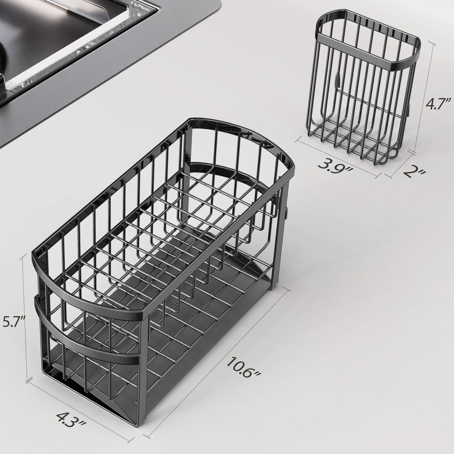 UEFFNR Kitchen Sink Organizer Caddy, 2 Tier Sink Caddy Organizer with High Brush Holder, Rust-Proof Countertop Rack (Black 10.6 * 4.3 * 5.7") for Kitchen Accessories & Dish Brushes
