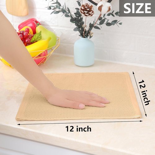 Homaxy Kitchen Dish Cloths - 100% Cotton Waffle Weave, Ultra Soft & Absorbent, 12 x 12 Inches, 6-Pack | Apricot