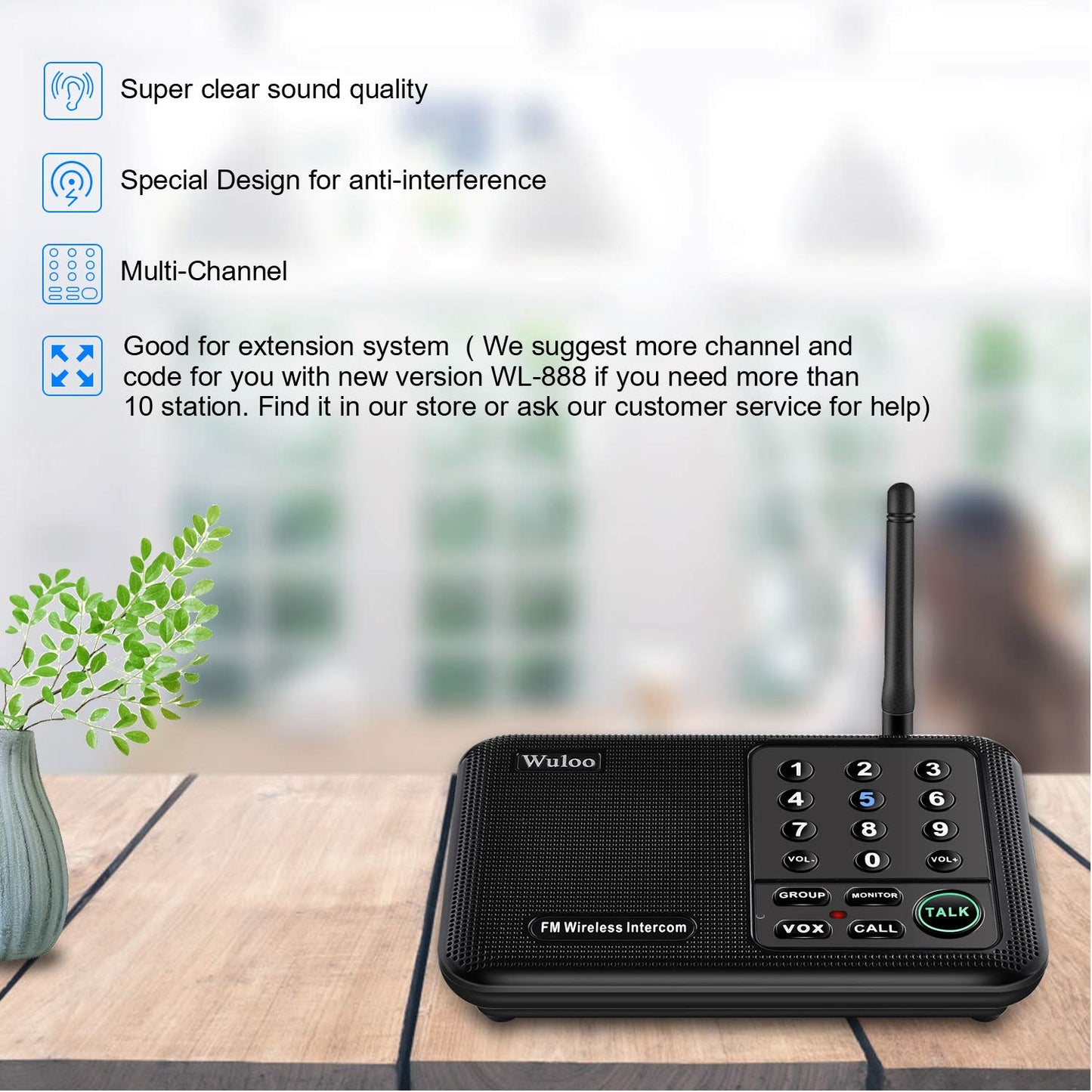 Wuloo Intercoms Wireless for Home 5280 Feet Range 10 Channel 3 Code, Wireless Intercom System for Home House Business Office, Room to Room Intercom, Home Communication System (6 Packs, Black)