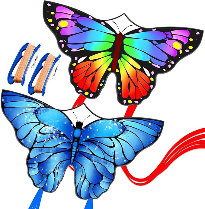Butterfly Kites for Kids and Adults, Easy to Fly Large Single Line Kite for Boys and Girls - 55" x 28" Beach Kite for Beginners, 300ft String Handle Included