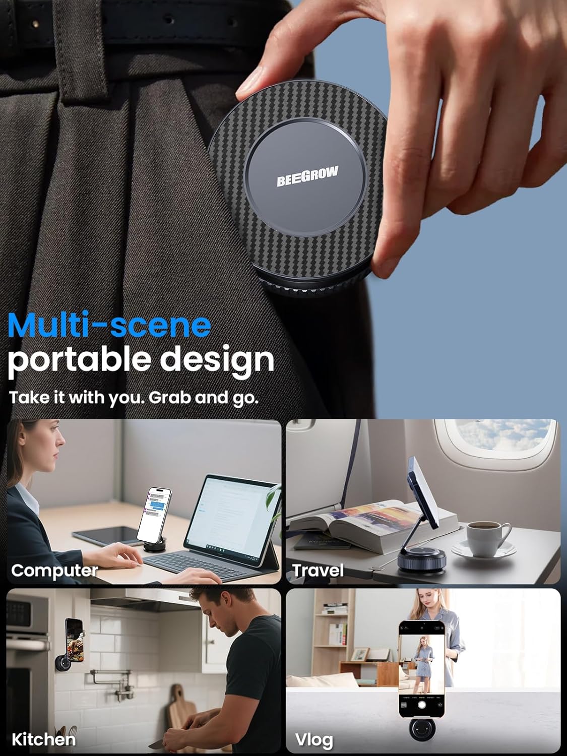 BEEGROW 360 17-12 Magnetic Car Phone Holder for Magsafe, Alloy Folding Cell Car Phone Mount with Ultra Stable Suction