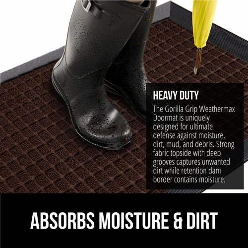 GORILLA GRIP Waterproof All-Season WeatherMAX Doormat - 35x23 Natural Rubber | Stain & Fade Resistant, Easy Clean