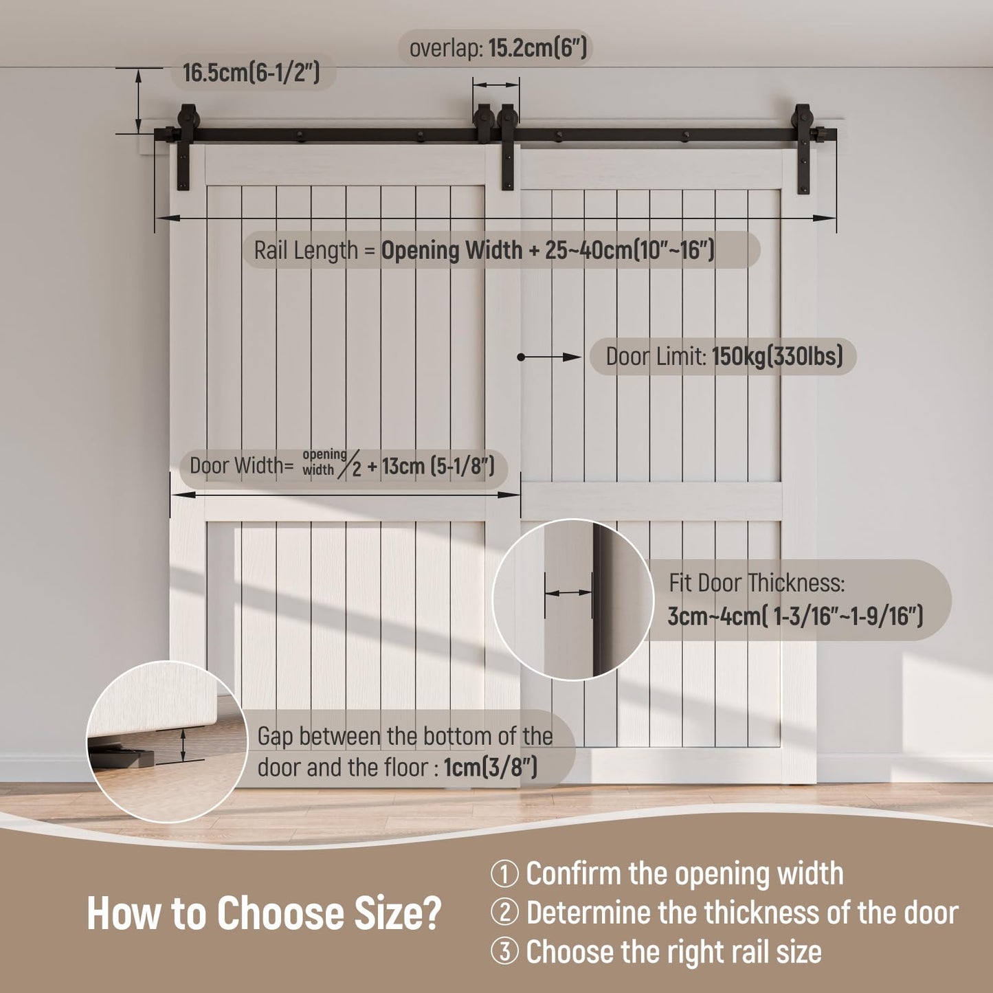 4-14FT Bypass Sliding Barn Door Hardware Kit Single Track System Carbon Steel Basic Roller Hanger Easy to Install Fit Double 36" Wide Doors Panels (6ft Single Track Bypass)