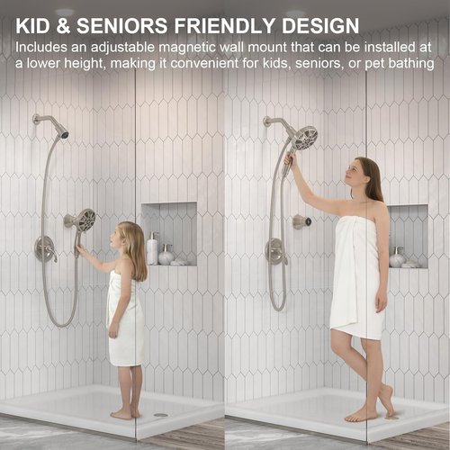 LAVA ODORO Handheld Shower Head with Magnetic Docking System, 10-Function High Pressure Detachable Shower Head, 5-inch Showerhead with 72 Inch Hose, Remote Dock, Brushed Nickel, SH180-BN-D