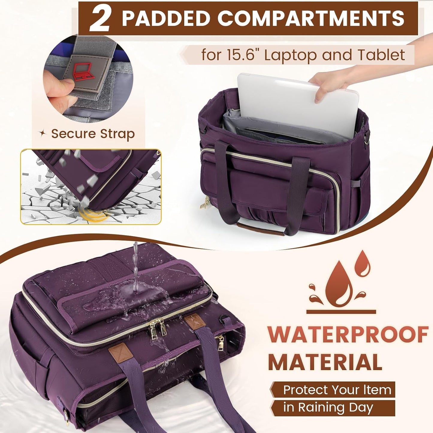 15.6 inch RAINSMORE Teacher Tote Bag Laptop Bag for Women Work Bags Nurse Bag Lightweight Laptop Tote Computer