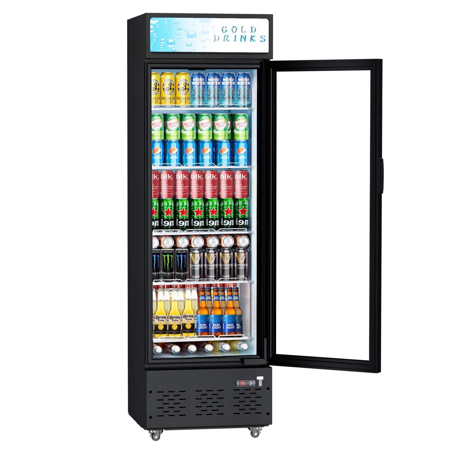 FreezLabs Glass Door Refrigerator Commercial Beverage Refrigerators with LED Light, 11 Cu.ft and 5 Shelves, Display Refrigerator for Cafe Restaurant Store Bar