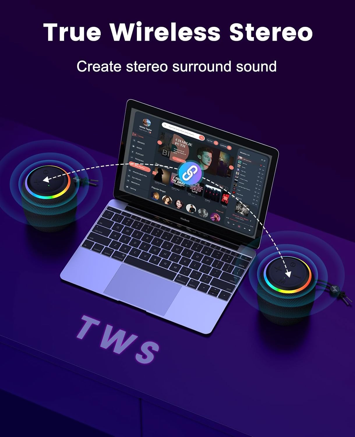 LENRUE Bluetooth Speaker, Wireless Speaker with Dynamic Light Show, Crisp Sound, TWS, Portable Speaker for Phones