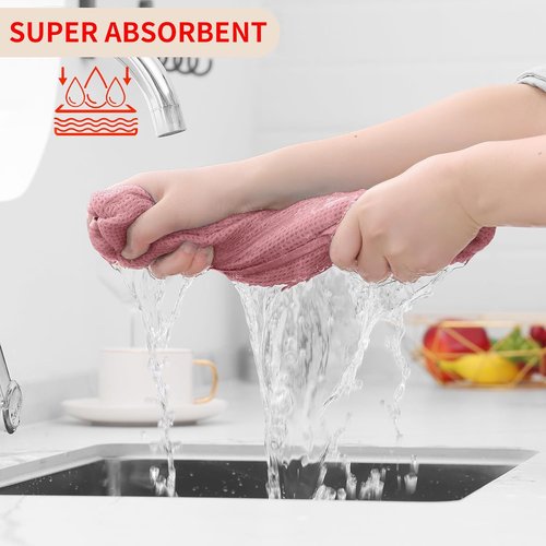 Homaxy Kitchen Dish Towels - 100% Cotton Waffle Weave, Ultra Soft & Absorbent, 13 x 28 Inches, 4-Pack in Dried Rose