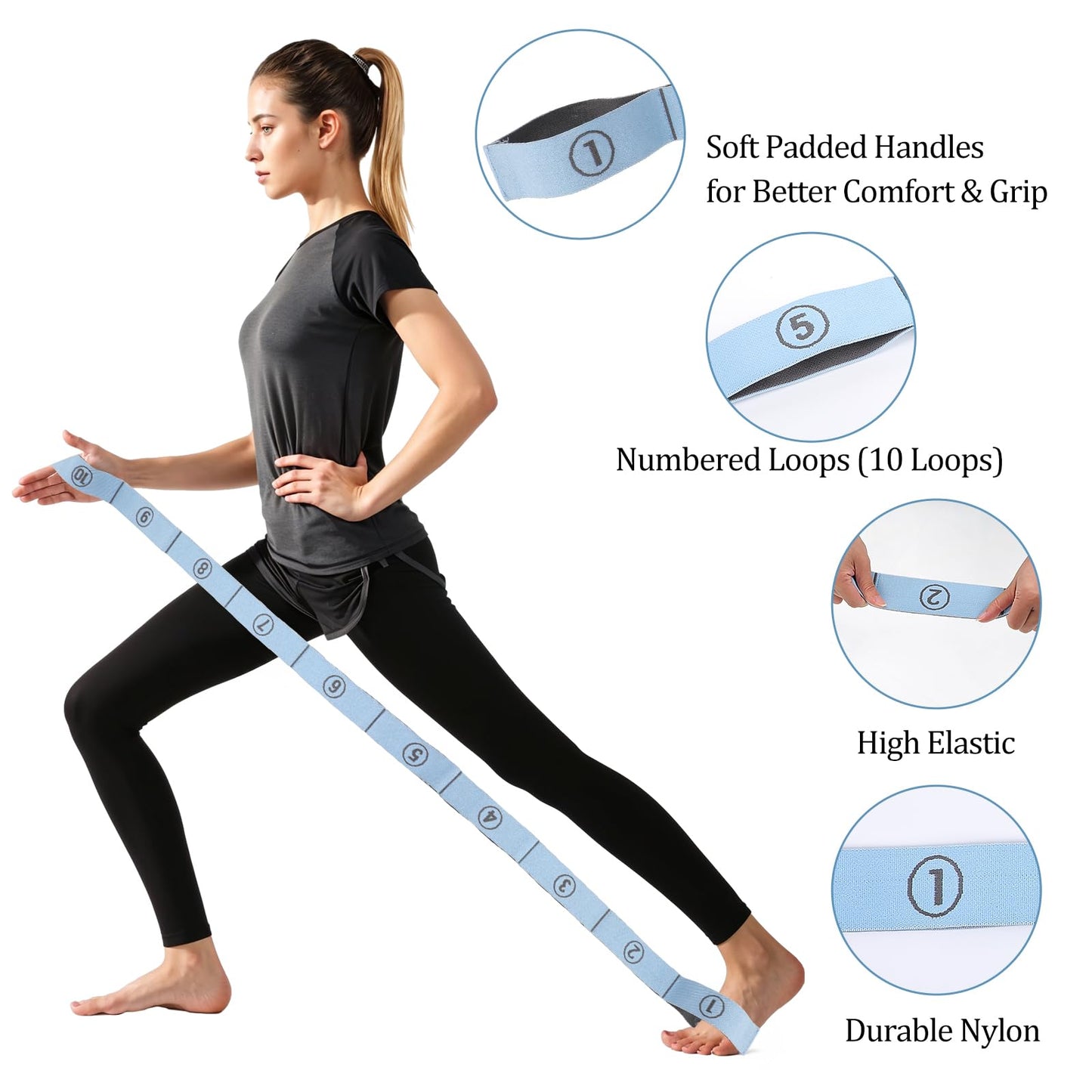 TIESOME Stretch Strap, Elastic Yoga Stretching Strap Multi-Loop for Physical Therapy Pilates Yoga Dance & Gymnastics Exercise and Flexible Pilates Stretch Band