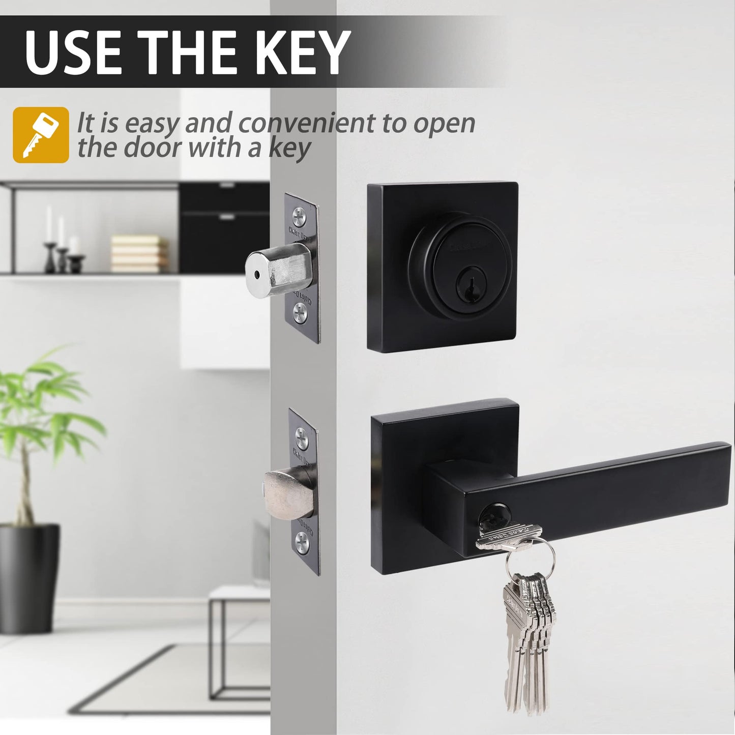 Exterior Door Lock Set with Deadbolt, Front Door Handle Set with Deadbolt, Door Levers Single Cylinder Deadbolt Set, Keyed Alike Heavy Duty Keyed Entry Handles Locksets,(Matte Black,3Pack)