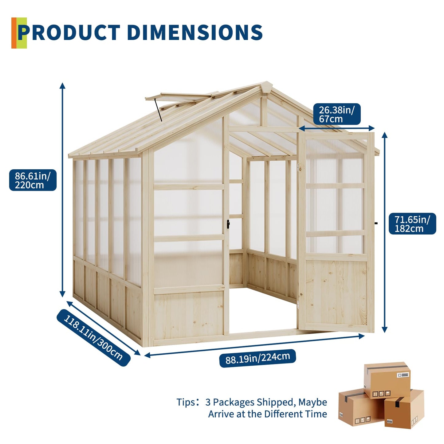 Garvee 8x10 ft Wooden Greenhouse, Greenhouses for Outdoors with Lockable Door, Wood Frame & Adjustable Vent, Heavy Duty Greenhouse with Polycarbonate Panel for Outside, Garden, Yard, Light Brown