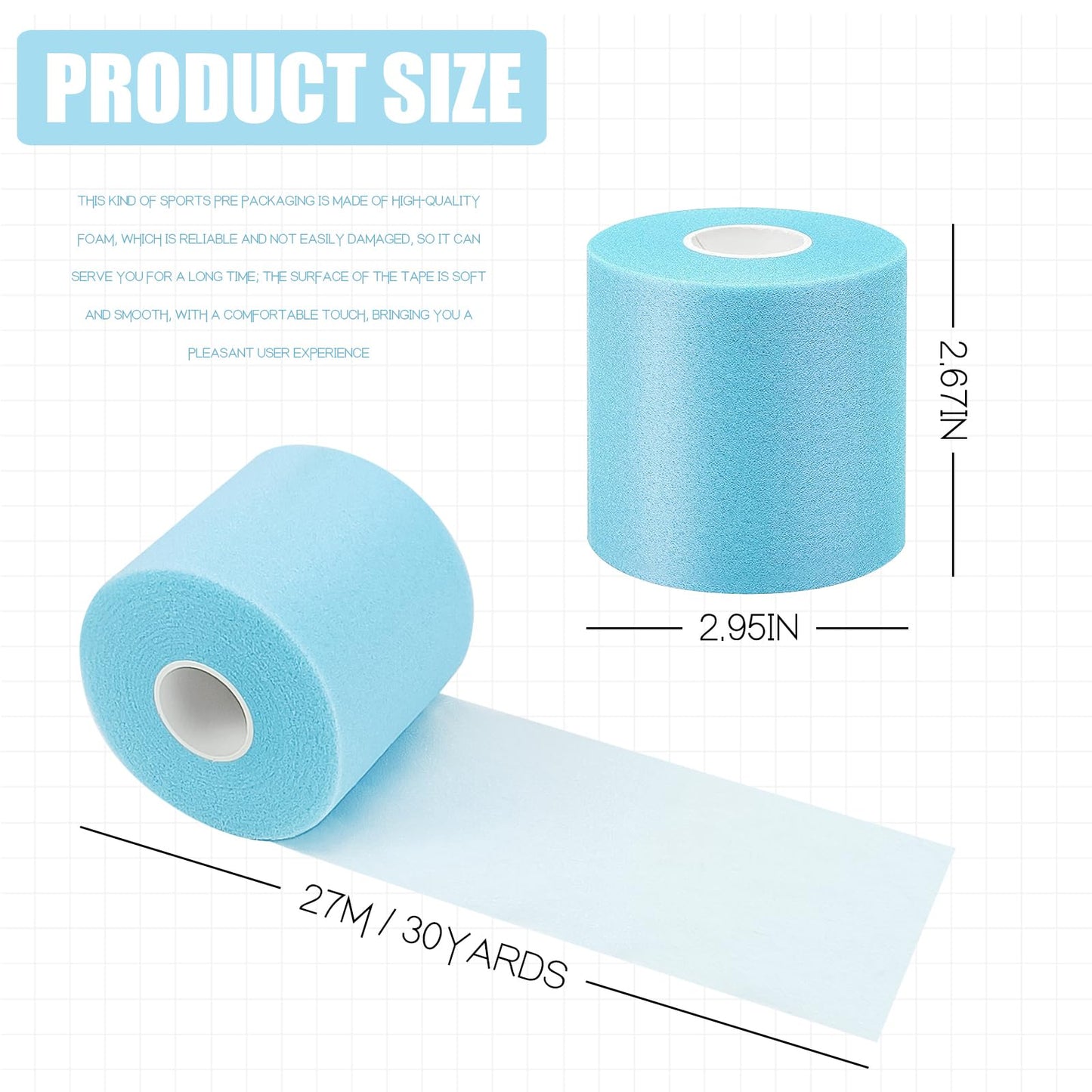 Pre-wrap Athletic Tape,2.75 Inches X 30 Yards Roll Pre wrap Headbands for Hair Soccer,Foam Underwrap Sports Wrap for Ankles Wrists Hands Knees Elbows (Light Blue)