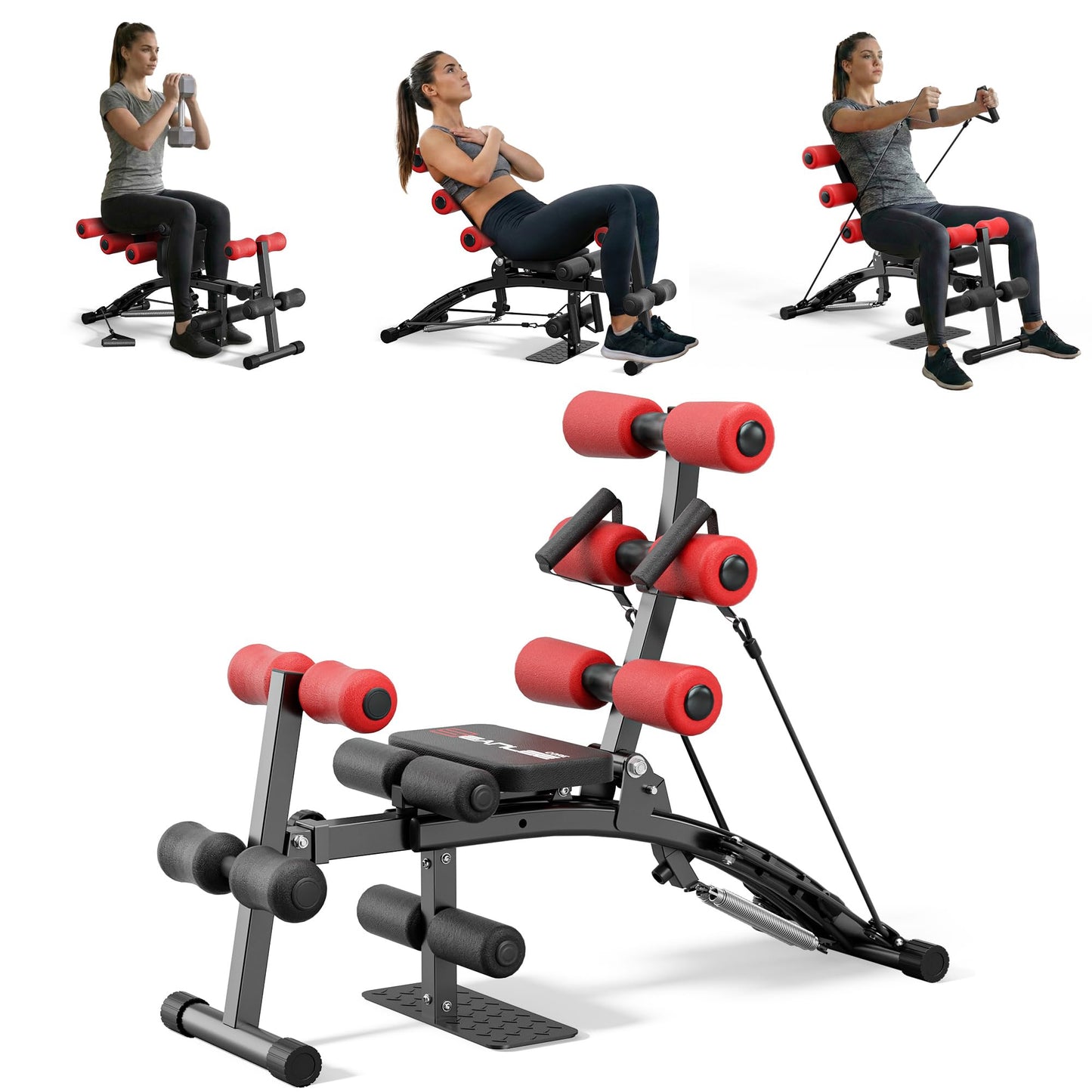 seanleecore Ab Machine with Squat machine, Multi-Functional Adjustable Ab Trainer, Ab Workout Bench for Home Gym, Sit Up Machine for Abdominal & Glutes, Exercise Chair for Full Body Workout