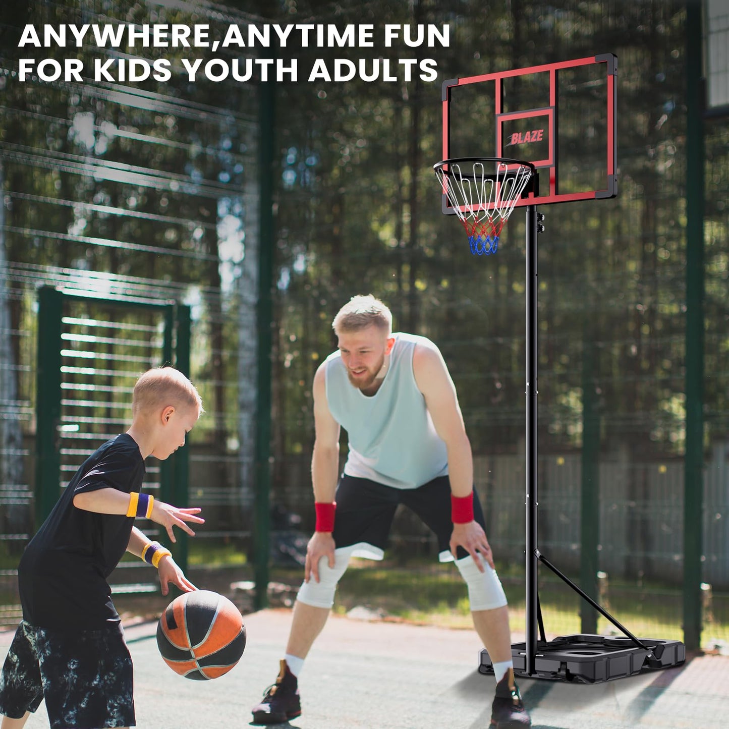 Portable Basketball Hoop 4.1–8.5FT Adjustable, 32" Shatterproof Backboard, Fillable Base with Weight Bag & Wheels, Outdoor Basketball Goal for Kids & Teens Backyard Driveway(Red)