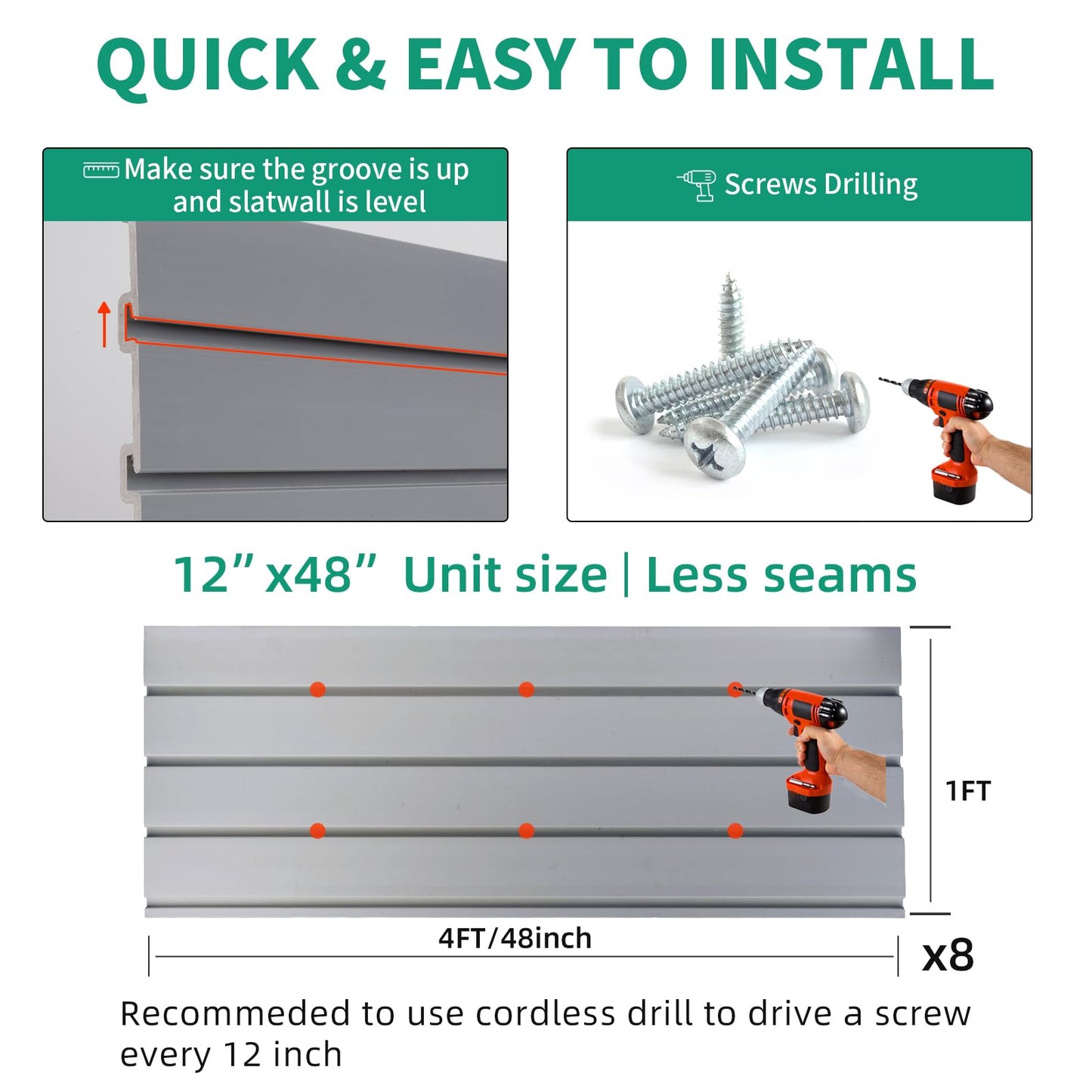 FRAYSCENT Slat Wall Paneling Garage Slat Wall Storage Systems Slatwall Panels Power Tool Organizer Wall Mount, PVC Garage Storage & Organization Products Slate Board (Grey, 4ft x 8ft)